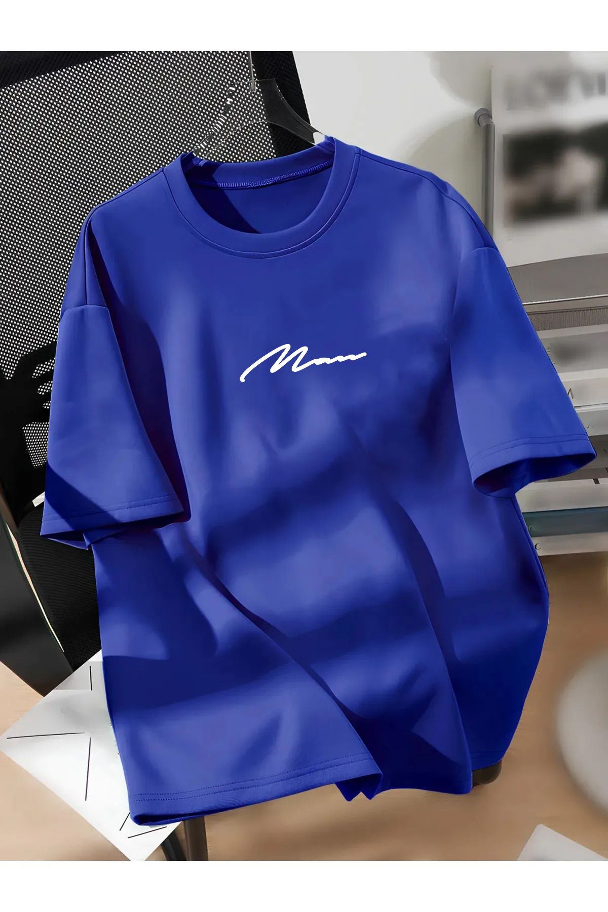Cool mans Oversize Büyük Beden Battal Pamuklu Elyazı Man Baskılı Bisiklet Yaka T-Shirt