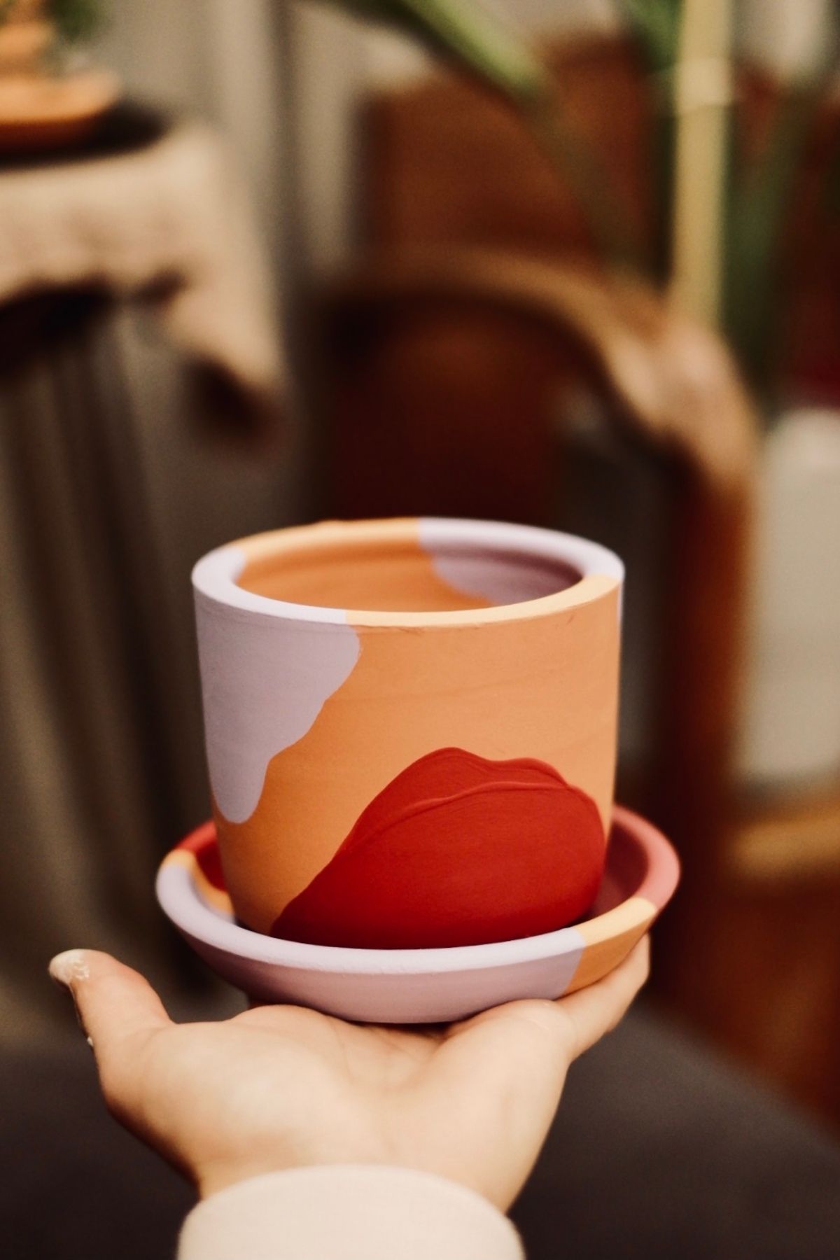 zef design store Teracotta Silindir Saksı+Tabak•Kırmızının Tonları•5 Farklı Seçenek(Küçük•Orta•Büyük•2li Set•3lü Set)