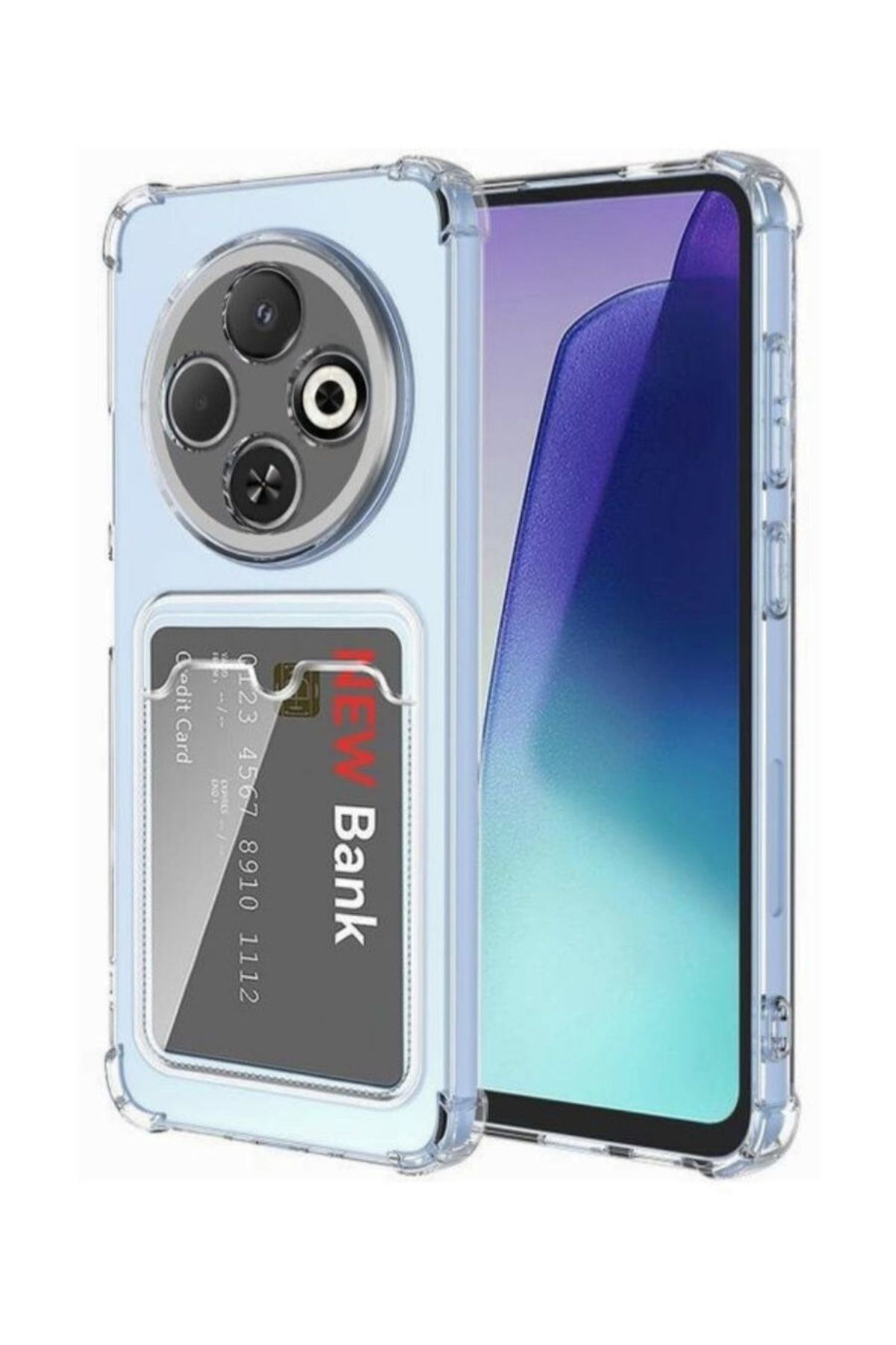 HANPORIUM Tecno Spark 30C Kılıf Darbe Emici Köşe Korumalı Kartlıklı Cüzdanlı Silikon Kapak - Şeffaf