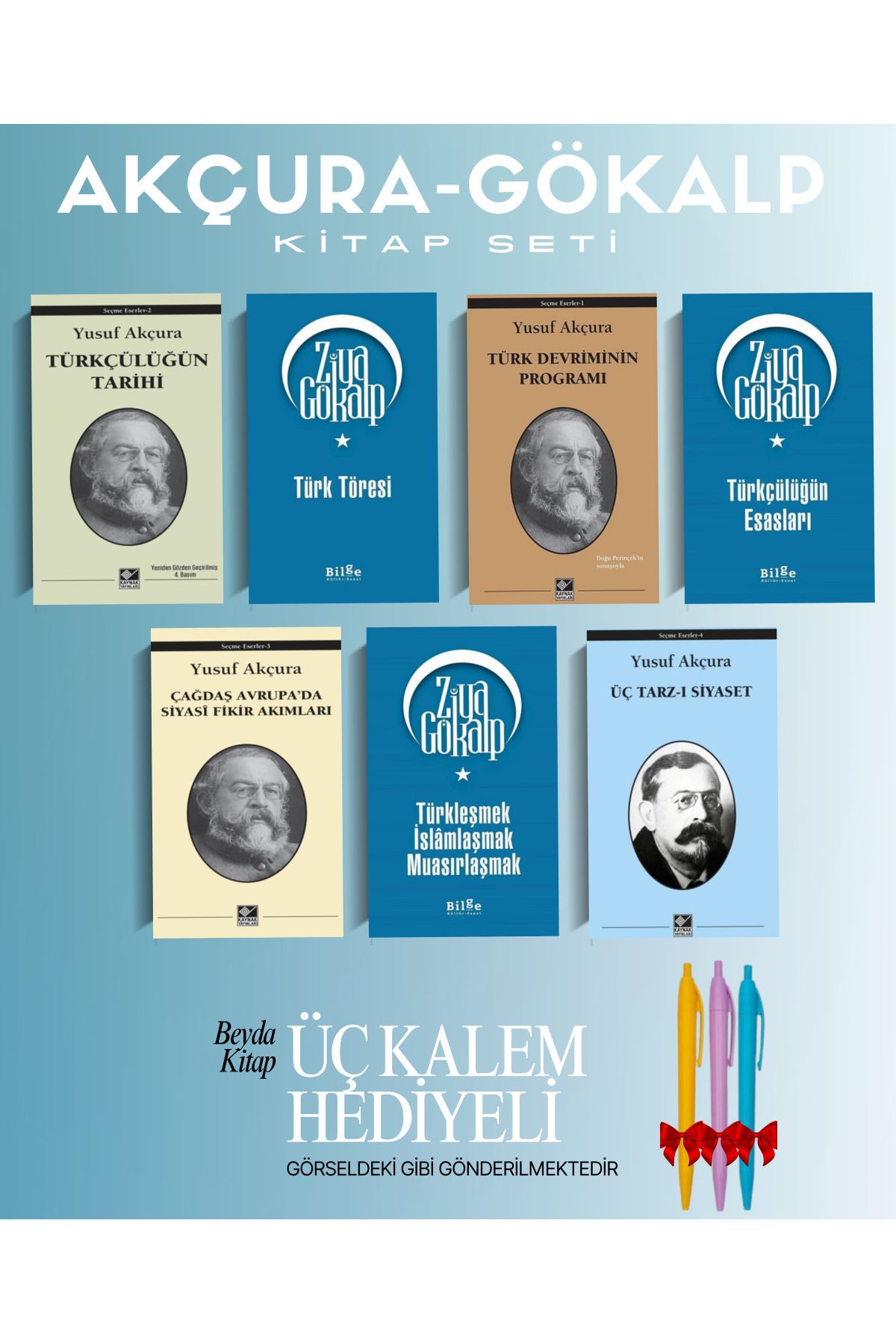 Kaynak Yayınları Akçura-Gökalp Kitap Seti (7 Kitap) Türkçülük, Türk Töresi, Siyasi Akımlar, Üç Tarzı, Kalem Hediyeli