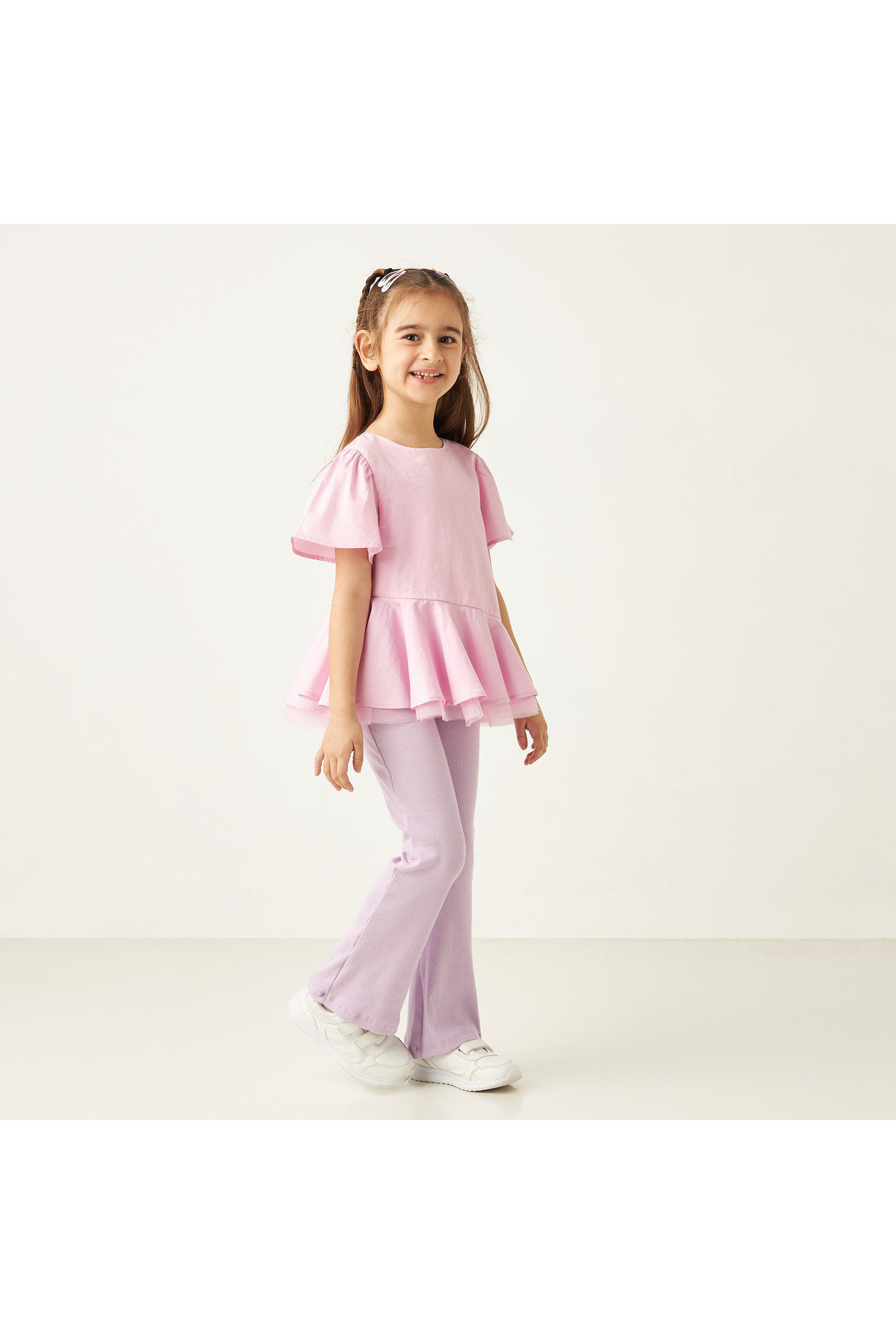 Juniors-Solid Layered Top With Flutter Sleeves 2