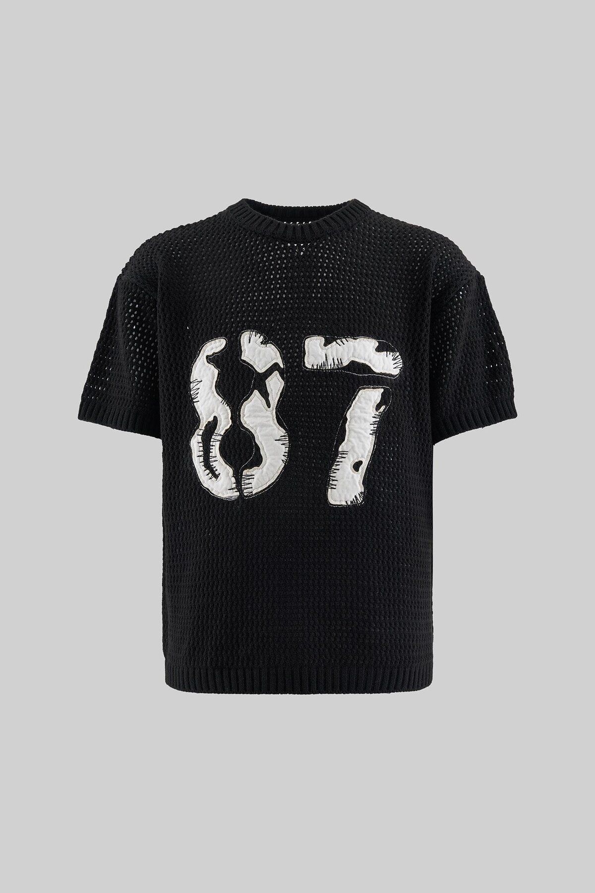 Machinist Mchnst Knıt 87 Applıque Detaıled Tee Black