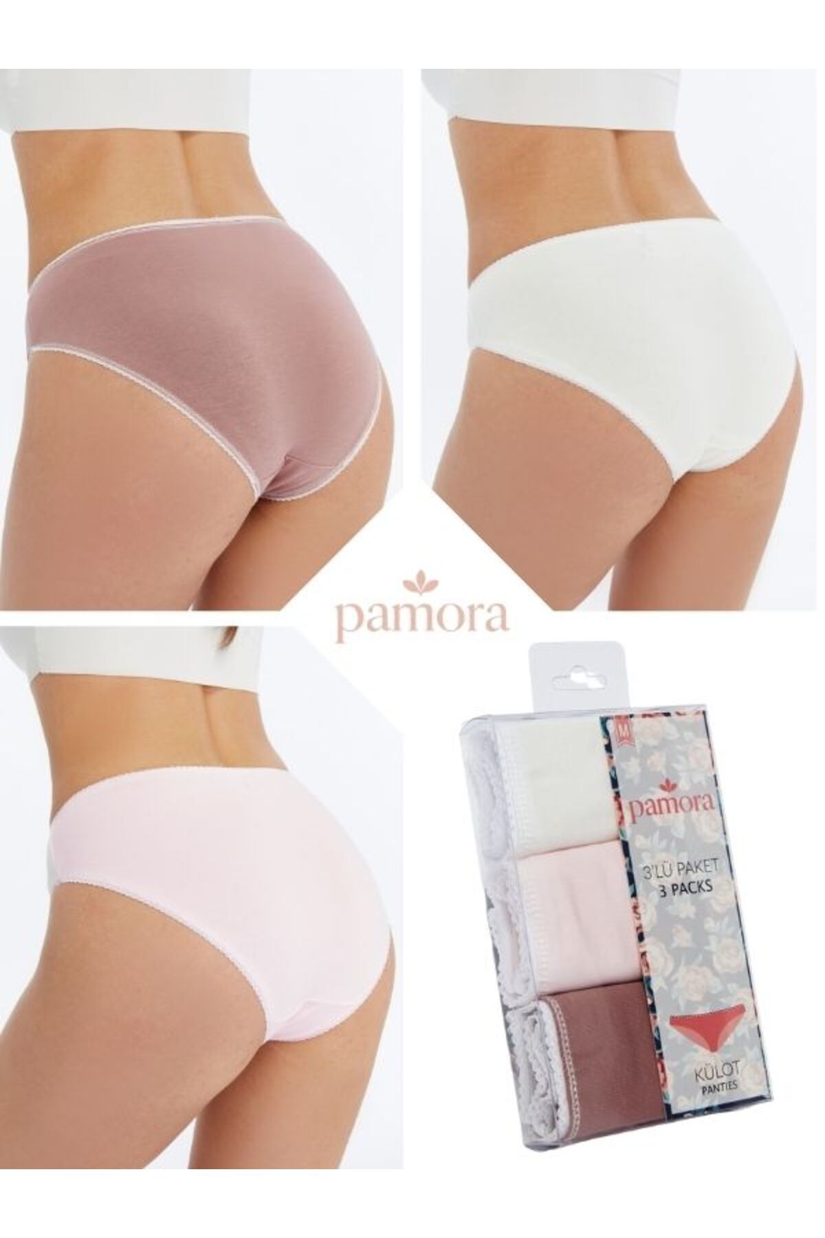 PAMORA 3 Lü Pamuklu Renkli Bikini Külot