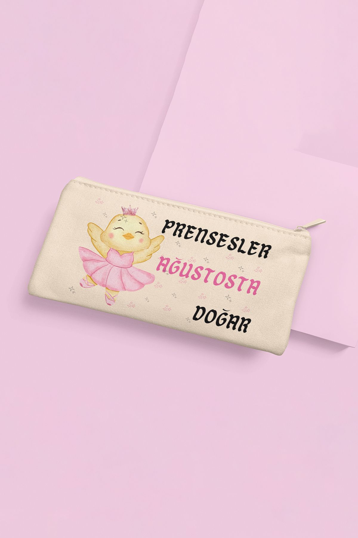 qoeuyl boutique Prensesler Bu Ayda Doğar Baskılı Doğum Günü Hediyelik Bez Makyaj Çantası Kalemlik Cüzdan
