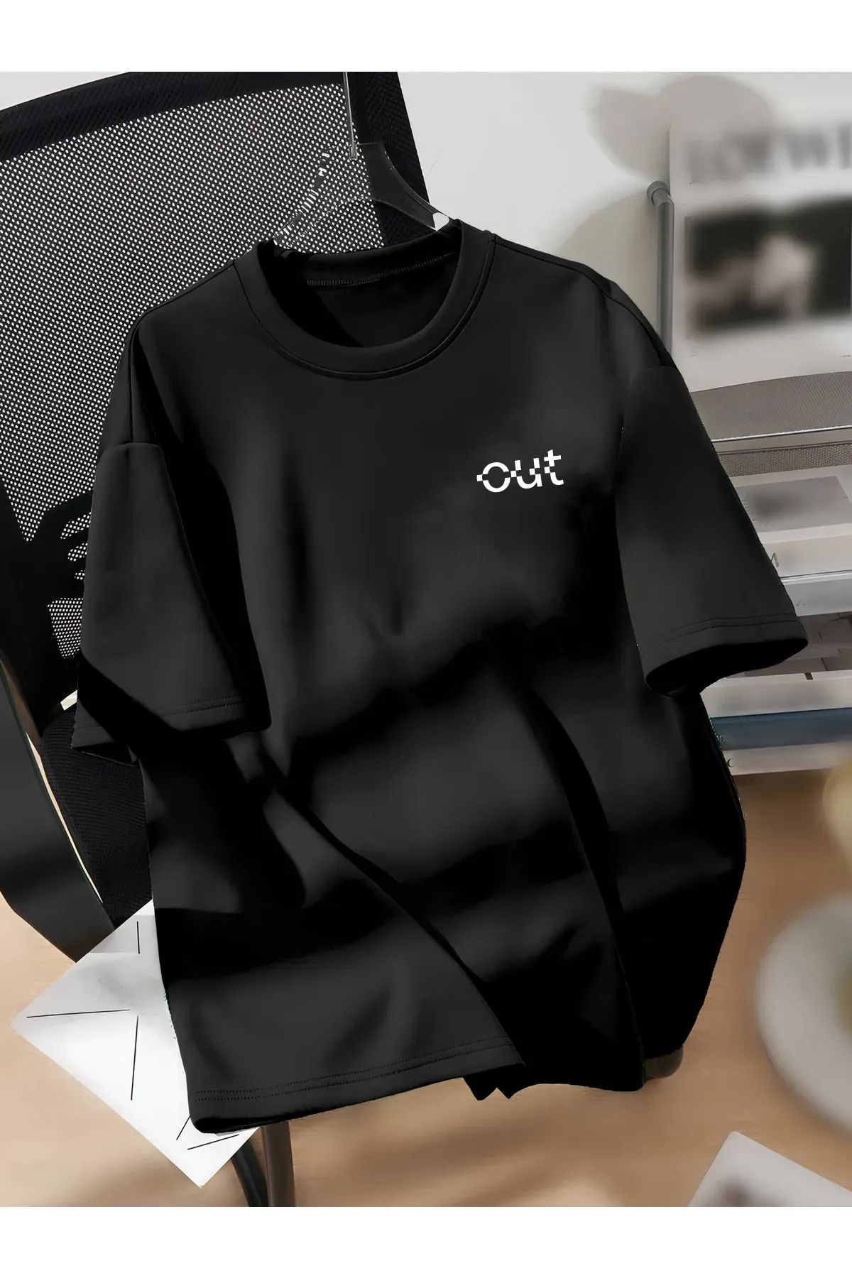 Cool mans Oversize Büyük Beden Battal Pamuklu Out Baskılı Bisiklet Yaka T-Shirt