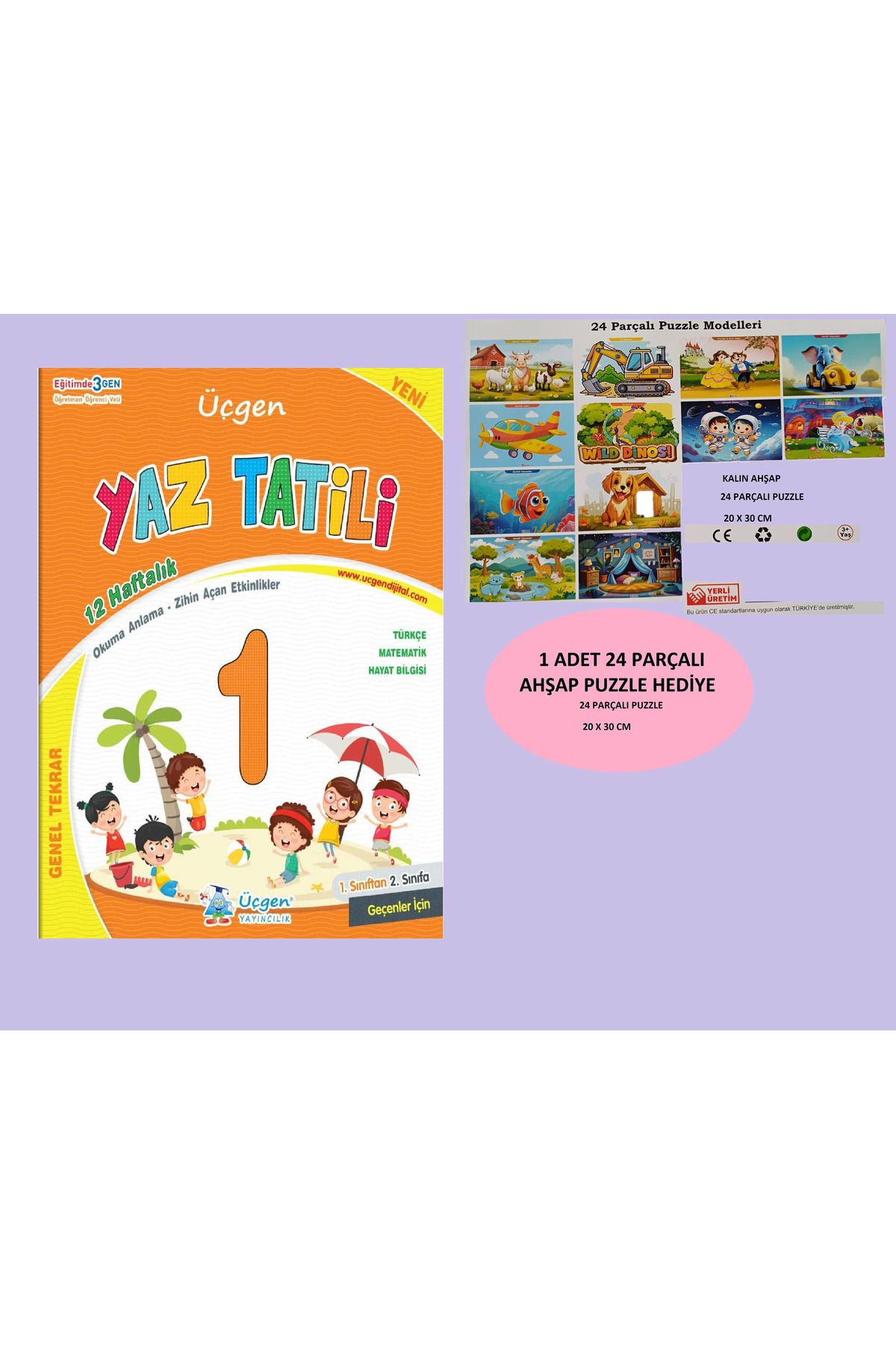 Üçgen Yayıncılık 2025 1.SINIF YAZ TATİLİ Eglenceli Kitabı 1. Sınıf tan 2. Sınıfa 1 DEN 2 YE 24 PARÇALI AHŞAP PUZZLE