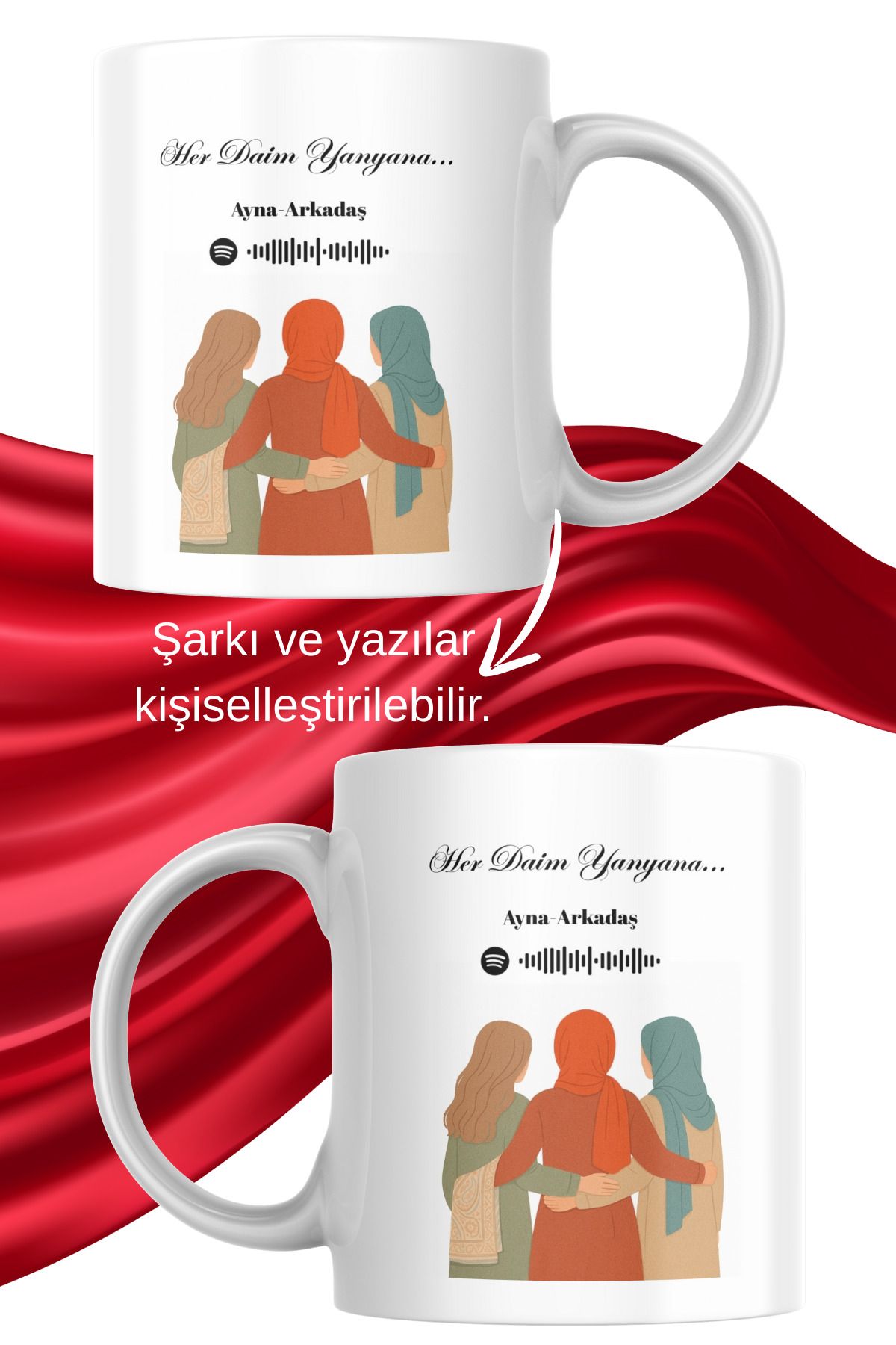 zerhome Her Zaman Yanyana Arkadaş Temalı Kişiye Özel Beyaz Porselen Kupa Bardak-1