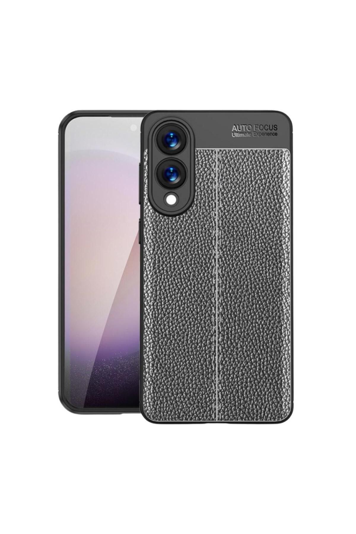 HANPORIUM Samsung Galaxy S25 Edge Uyumlu Silikon Kılıf Deri Desenli Darbe Emici Autofocus Tam Koruma Kapak