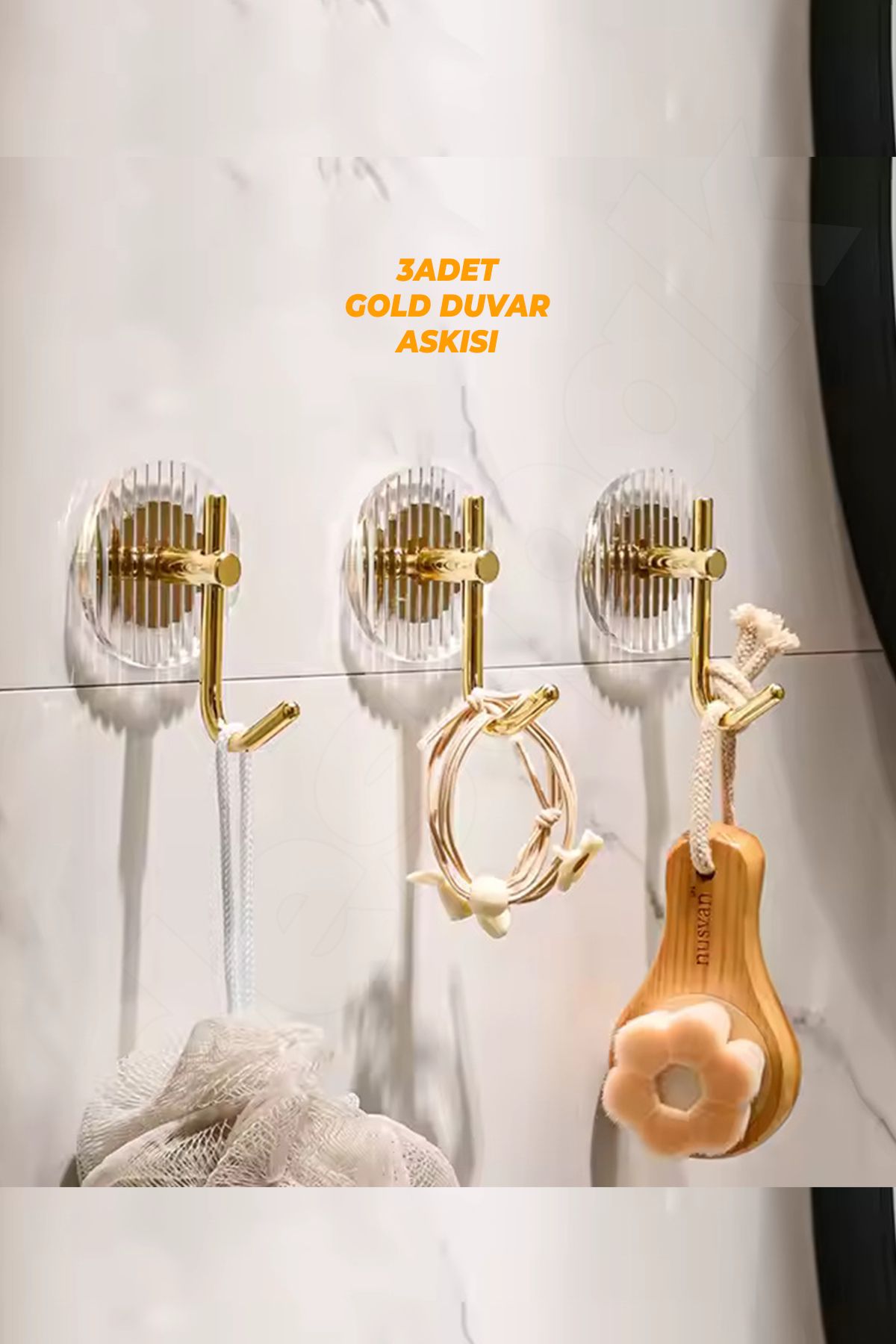 Destpak 3 ADET GOLD Duvar Askısı - Güçlü Yapışkanlı Vida Gerektirmez Yüksek Ağırlığa Dayanıklı Banyo Mutfak