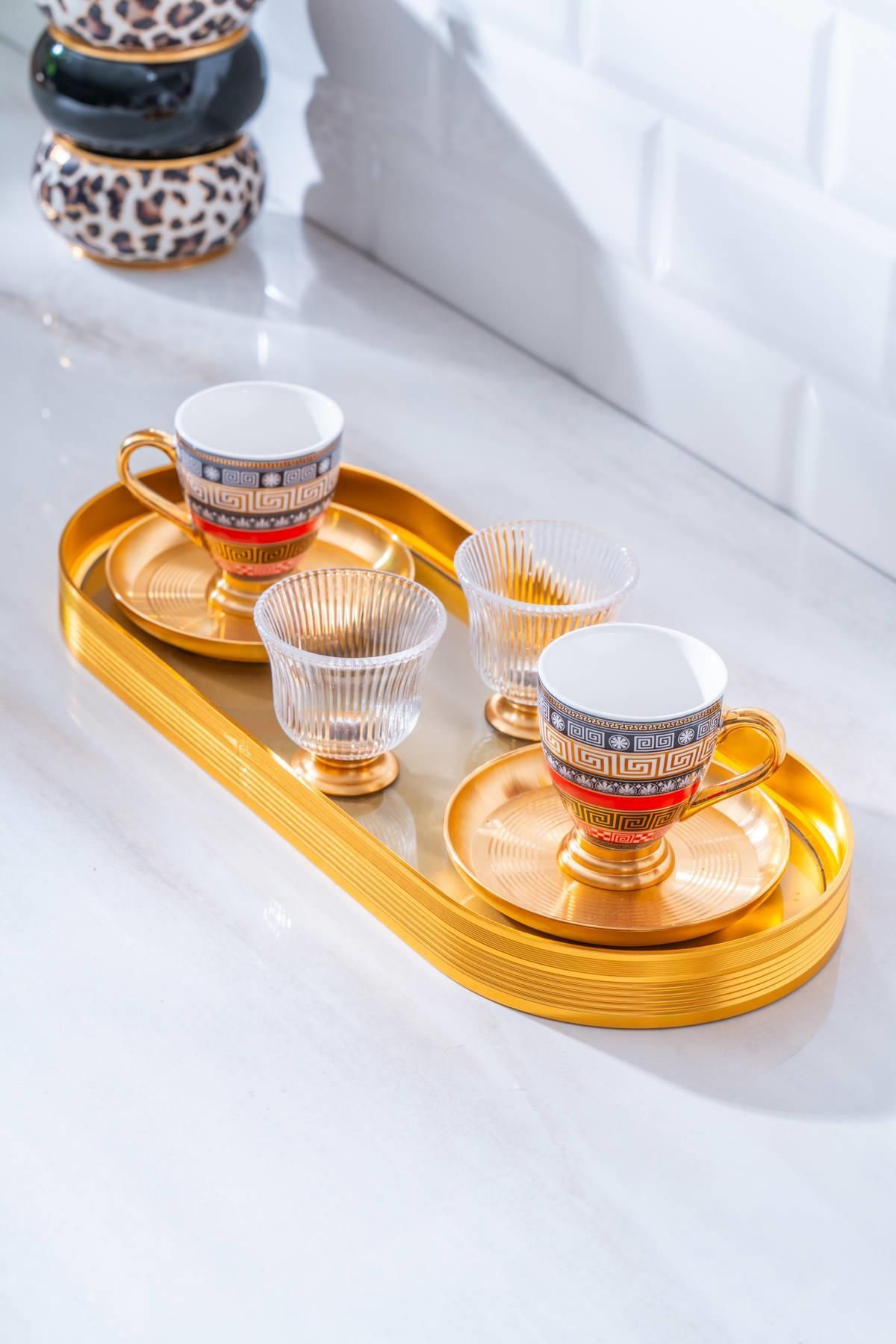 ACAR Frenze 2 Kişilik Cam Tepsili Kahve Fincanı Takımı - 90 ml