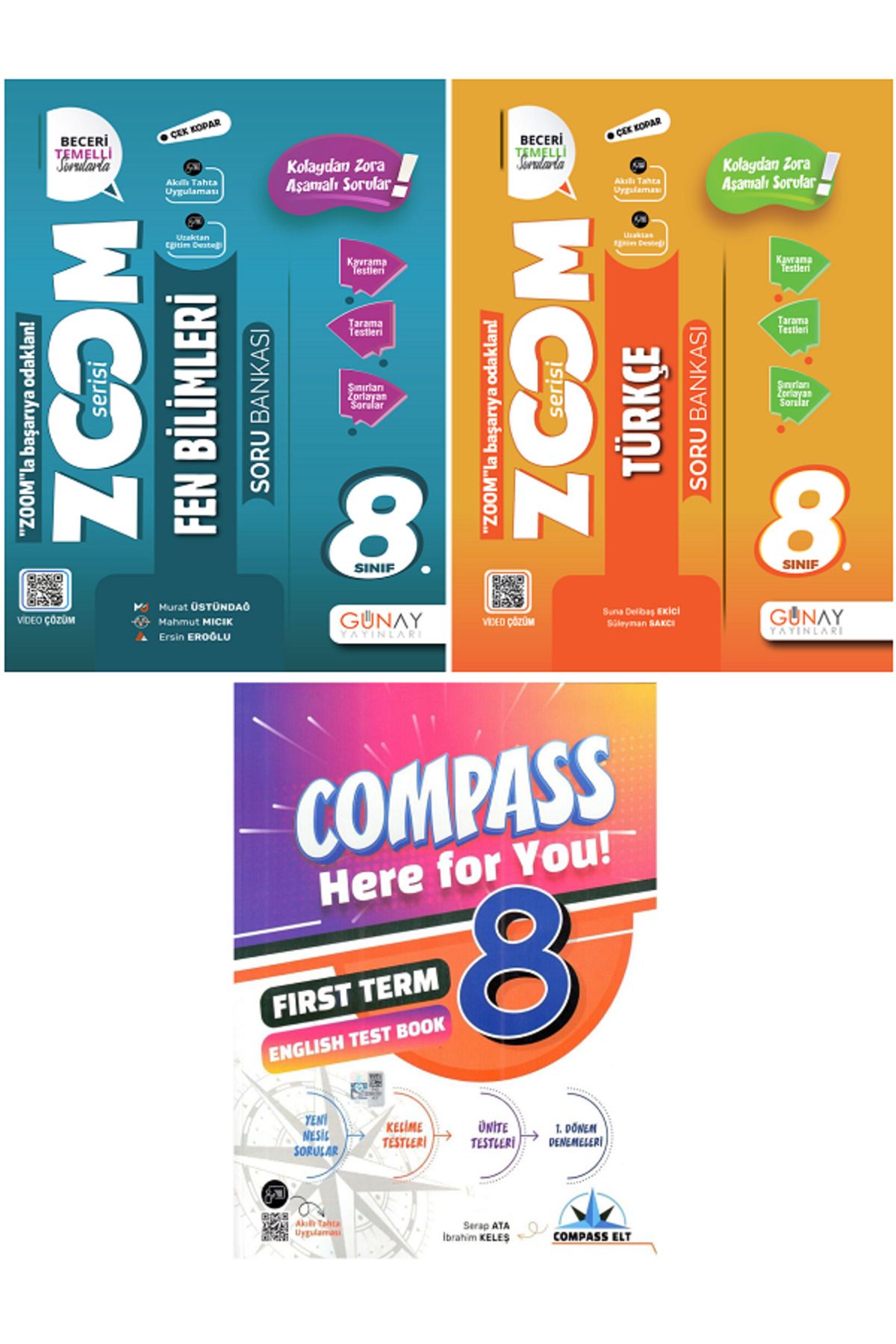 Efsane Yayınları 8.Sınıf Günay Zoom Fen Bilimleri + Türkçe Soru Bankası + Compass İngilizce Test Book HEDİYE -3 KİTAP