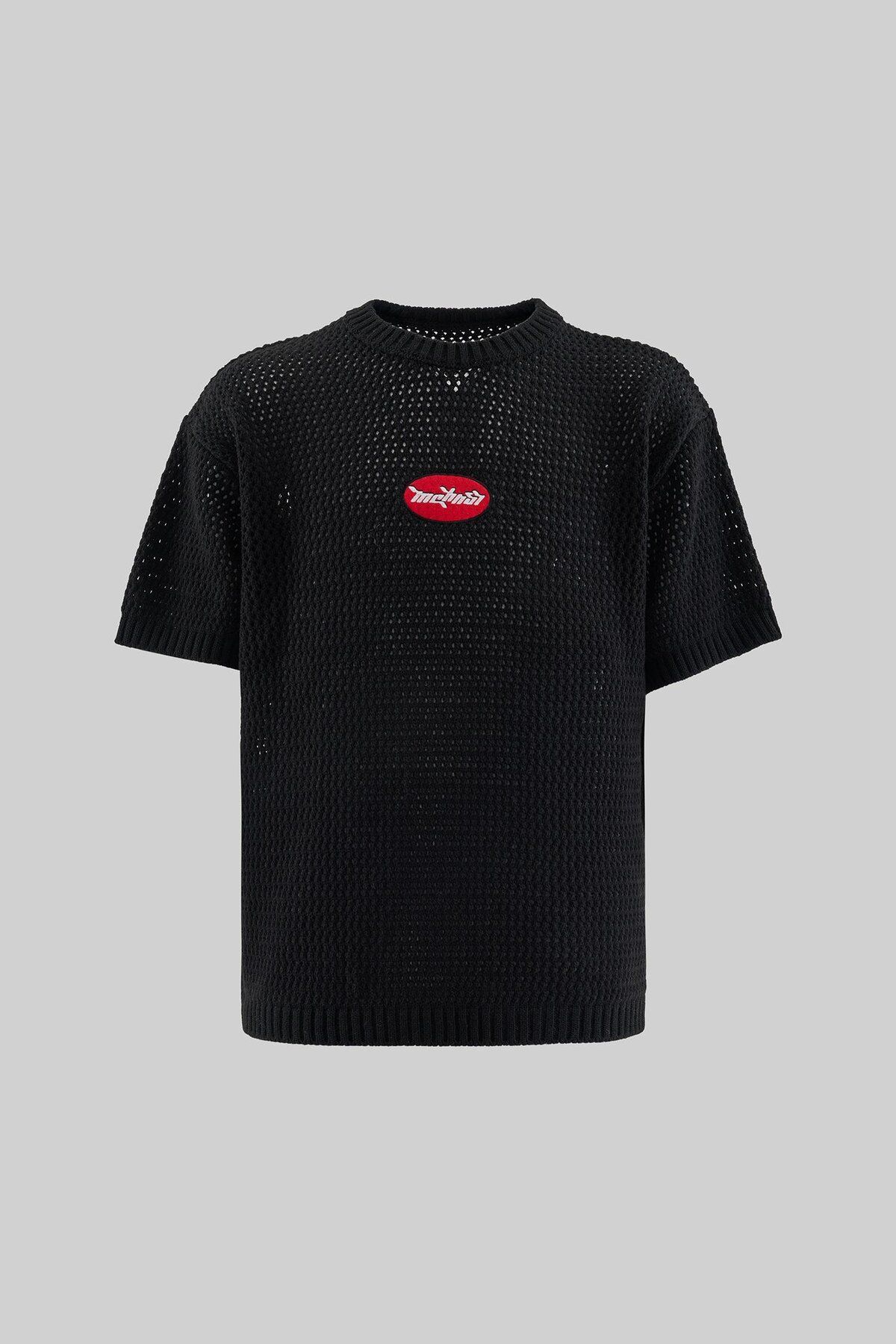 Machinist Mchnst Knıt Y2K Embroıdery Detaıled Tee Black