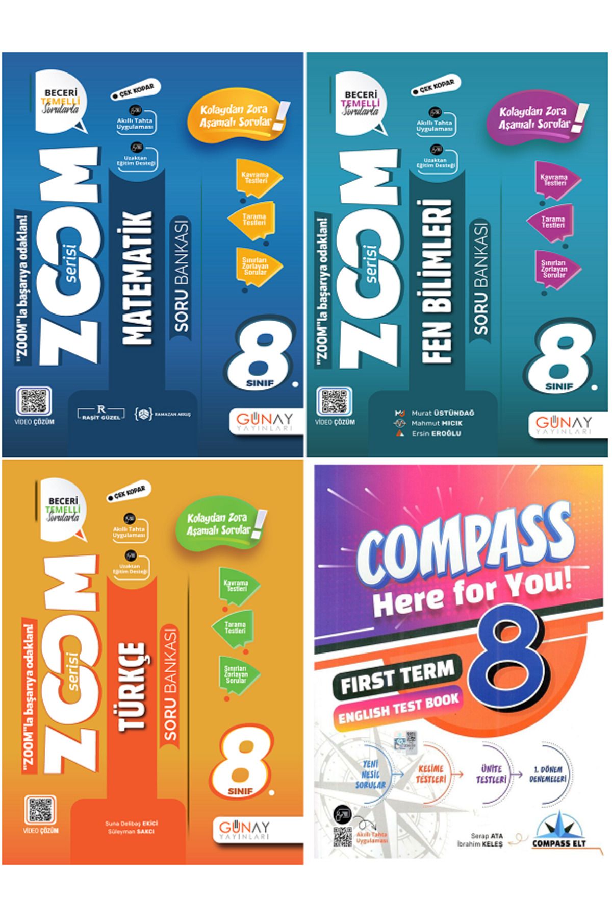 Efsane Yayınları 8.Sınıf Günay Zoom Matematik + Fen + Türkçe Soru Bankası + Compass İngilzce Test Book HEDİYE -4KİTAP
