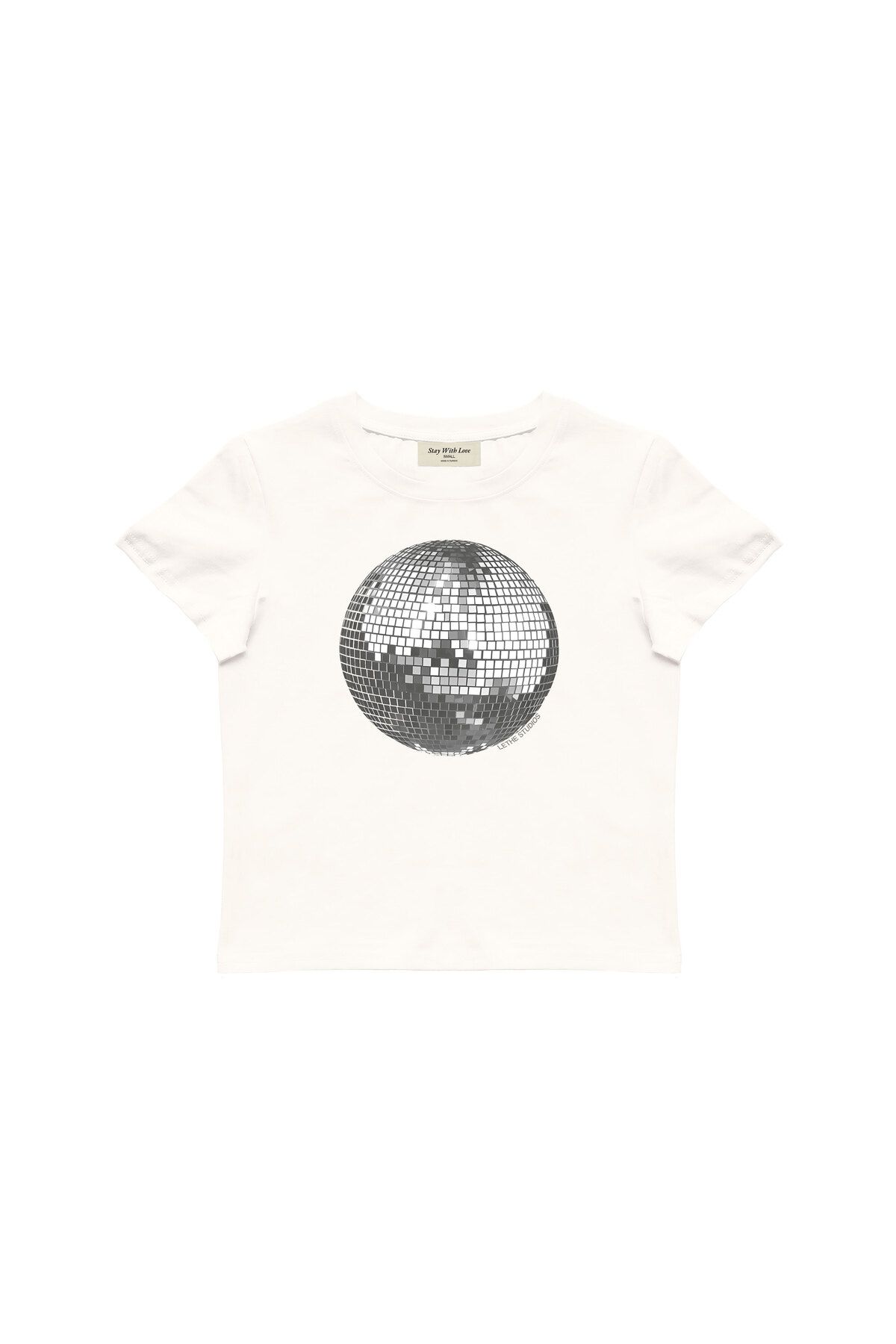 lethestudios Discoball Baskılı Baby Tee Crop Top