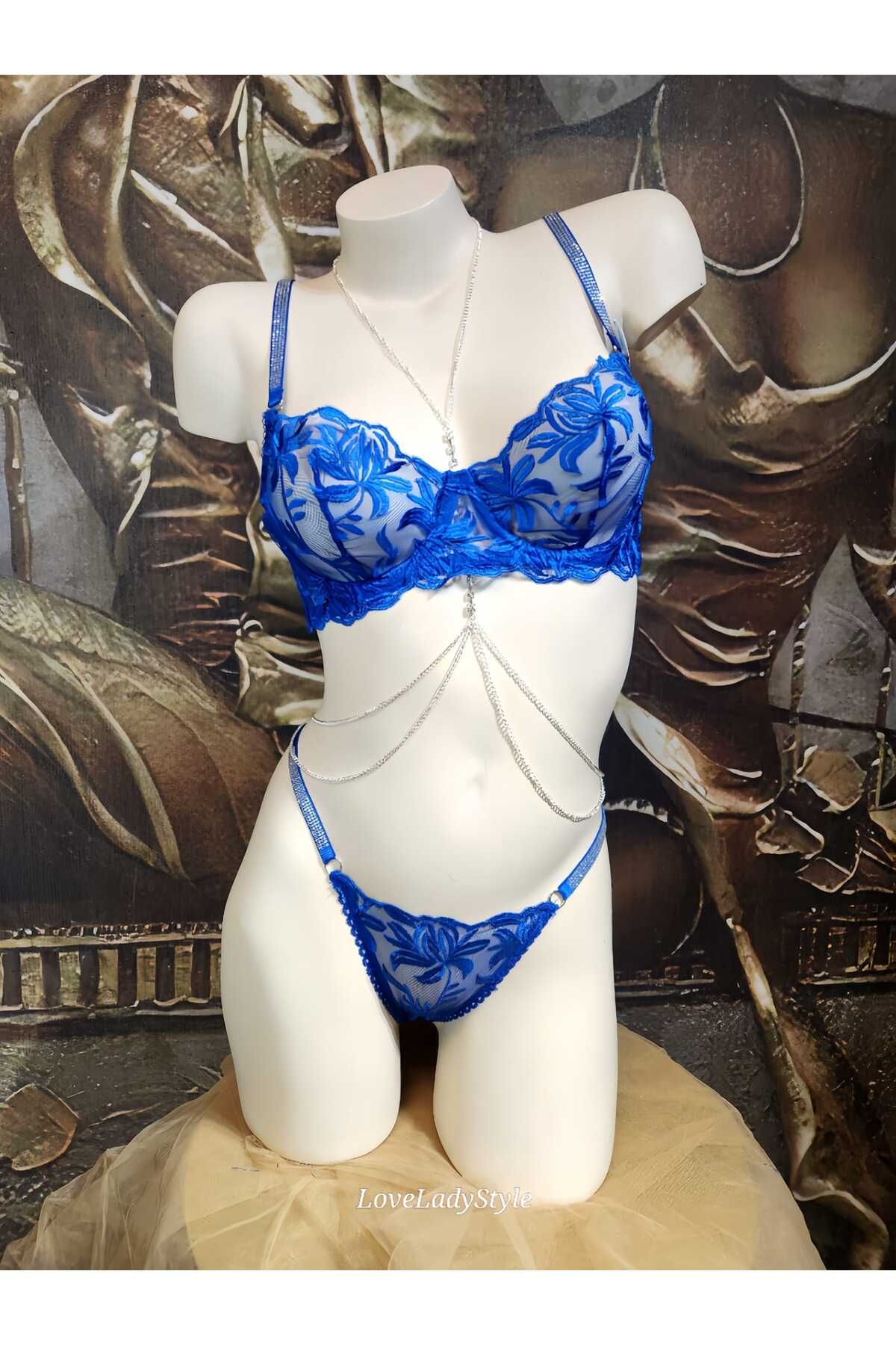 LoveLadyStyle Love Lady Çiçek Nakışlı Dantel Sütyen Takım Braset- AYS-7003