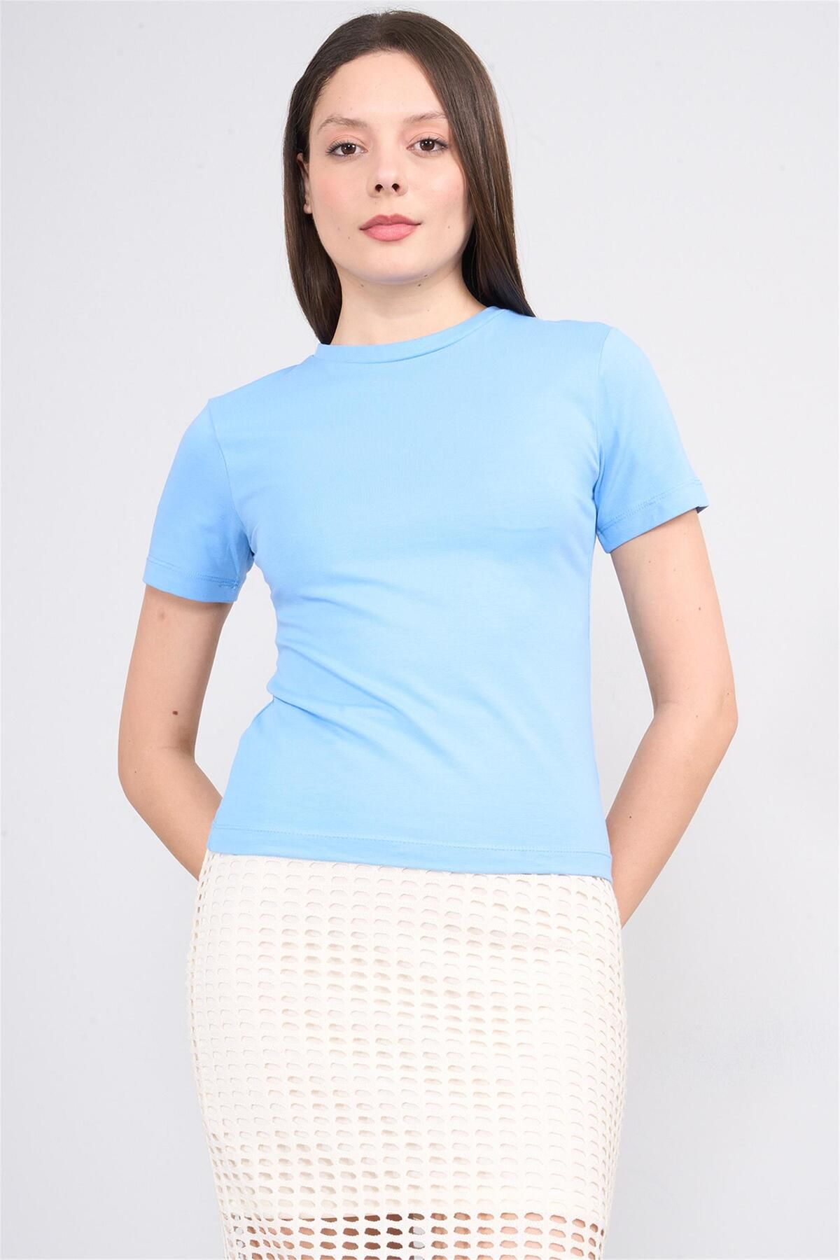 FİTHİT Çetinkaya Fithit 8501 Bisiklet Yaka 30/1 Likralı Süprem T-shirt Açık Mavi