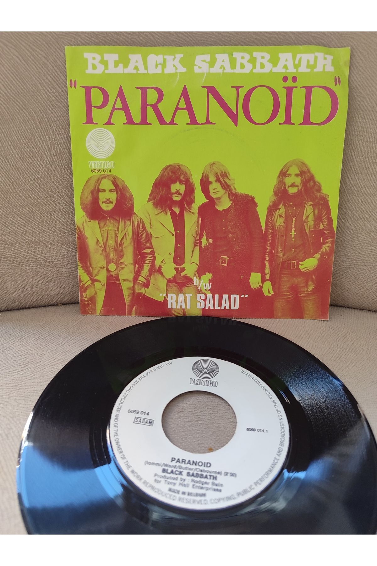 Plakperest BLACK SABBATH - Paranoid - 1970 Belçika Basım Nadir 45lik Plak 2.el