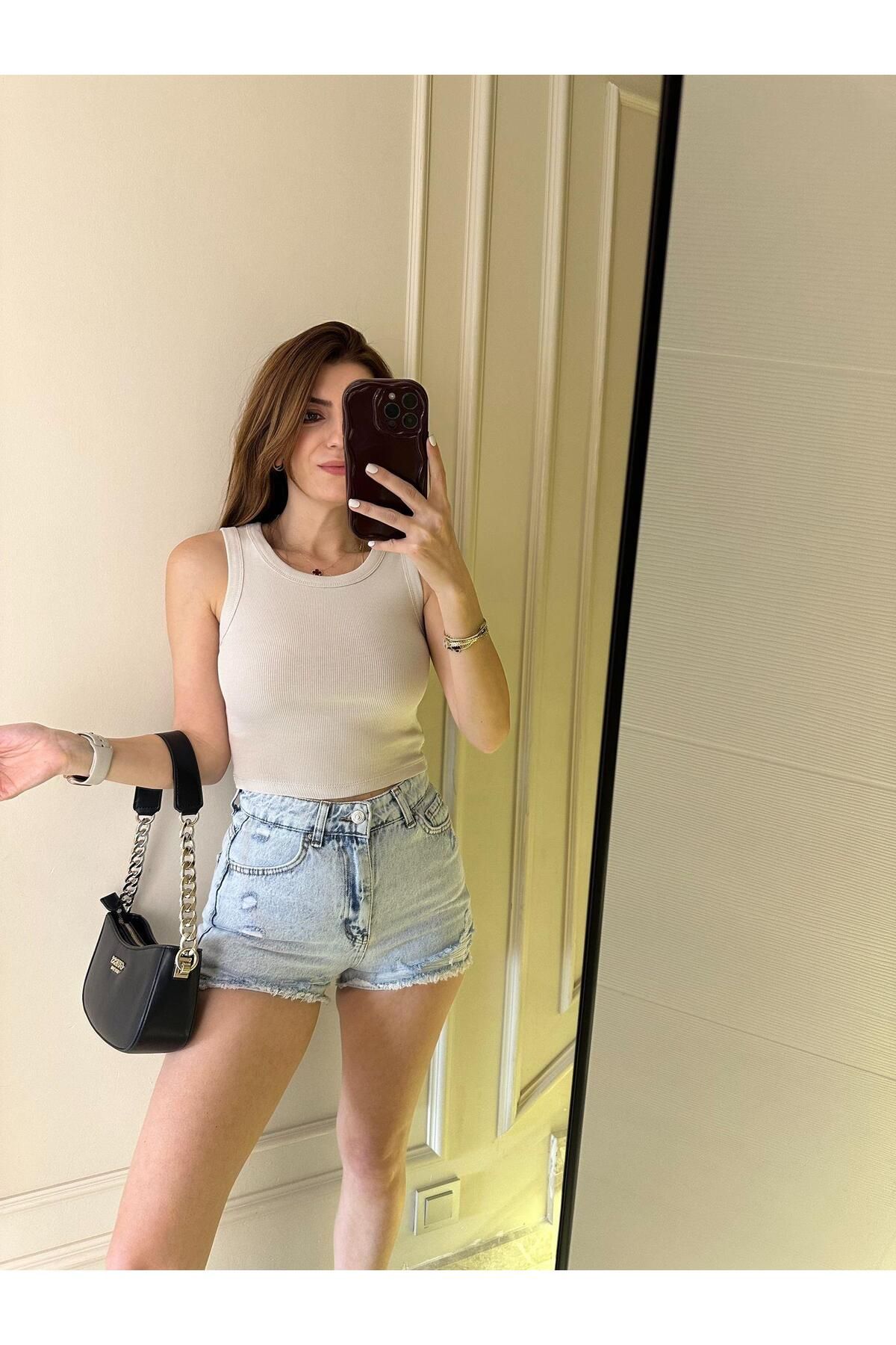 Chamakh Taş Fitilli Halter Yaka Crop