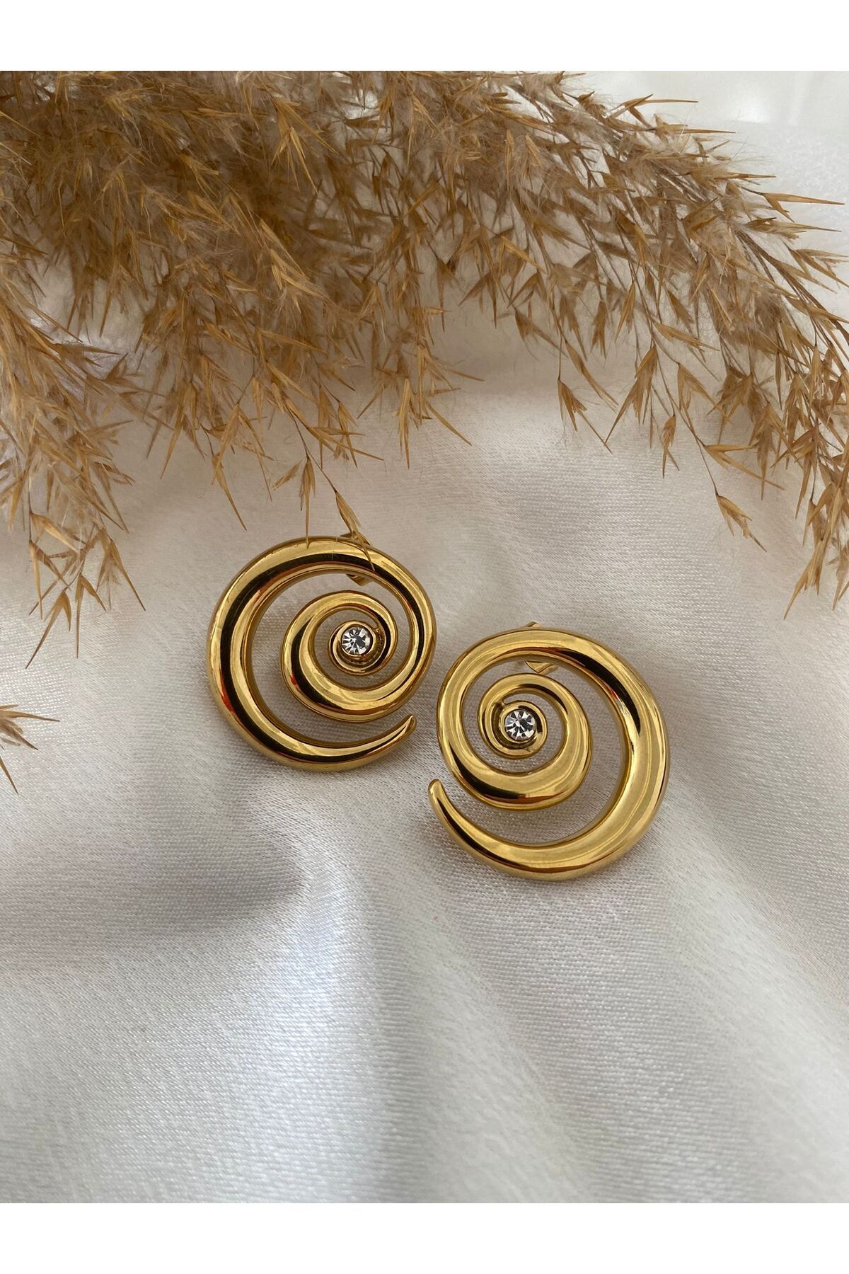 stainless steell Zirkon Detay Spiral Çelik Küpe