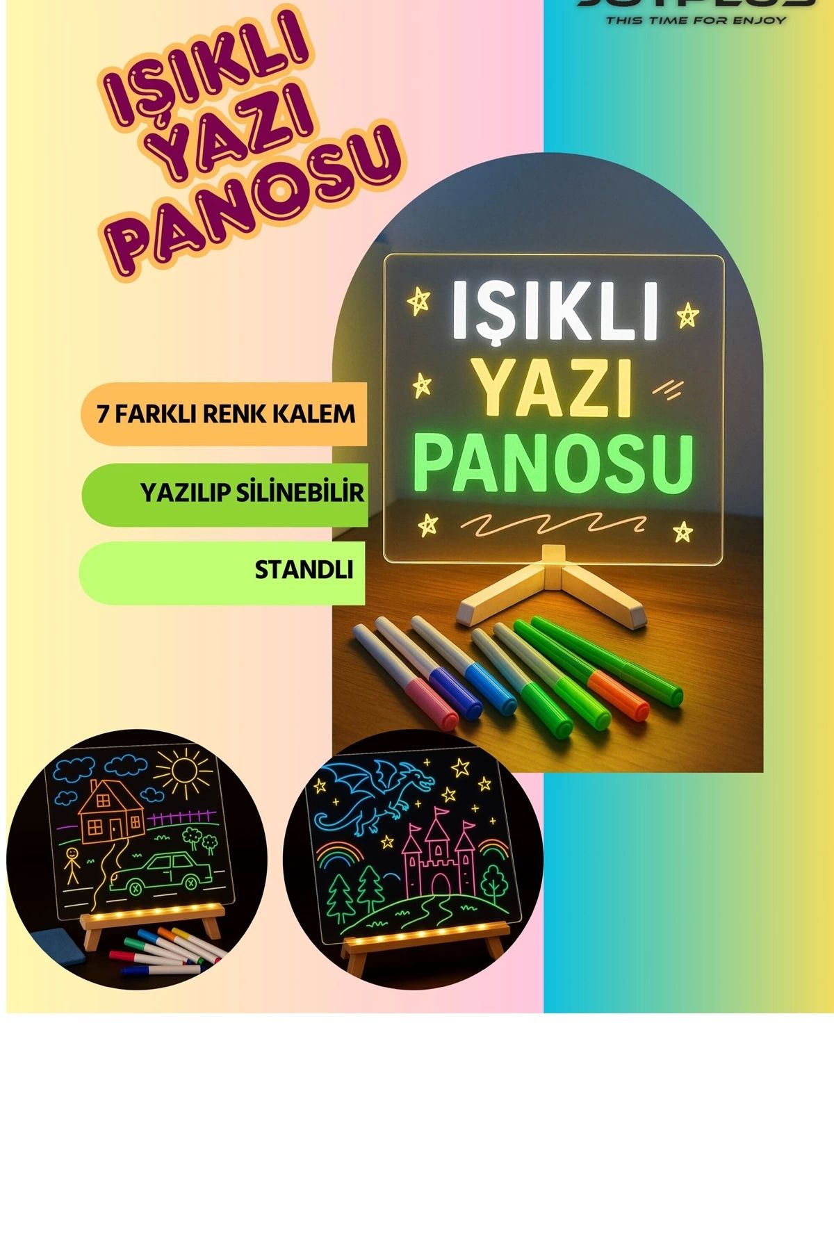 Vothoon Neon Işıklı 7 Renk Işık Boyama Kalemli Led Resim Panosu Boyama Tahtası Kalemleri 20 X 20
