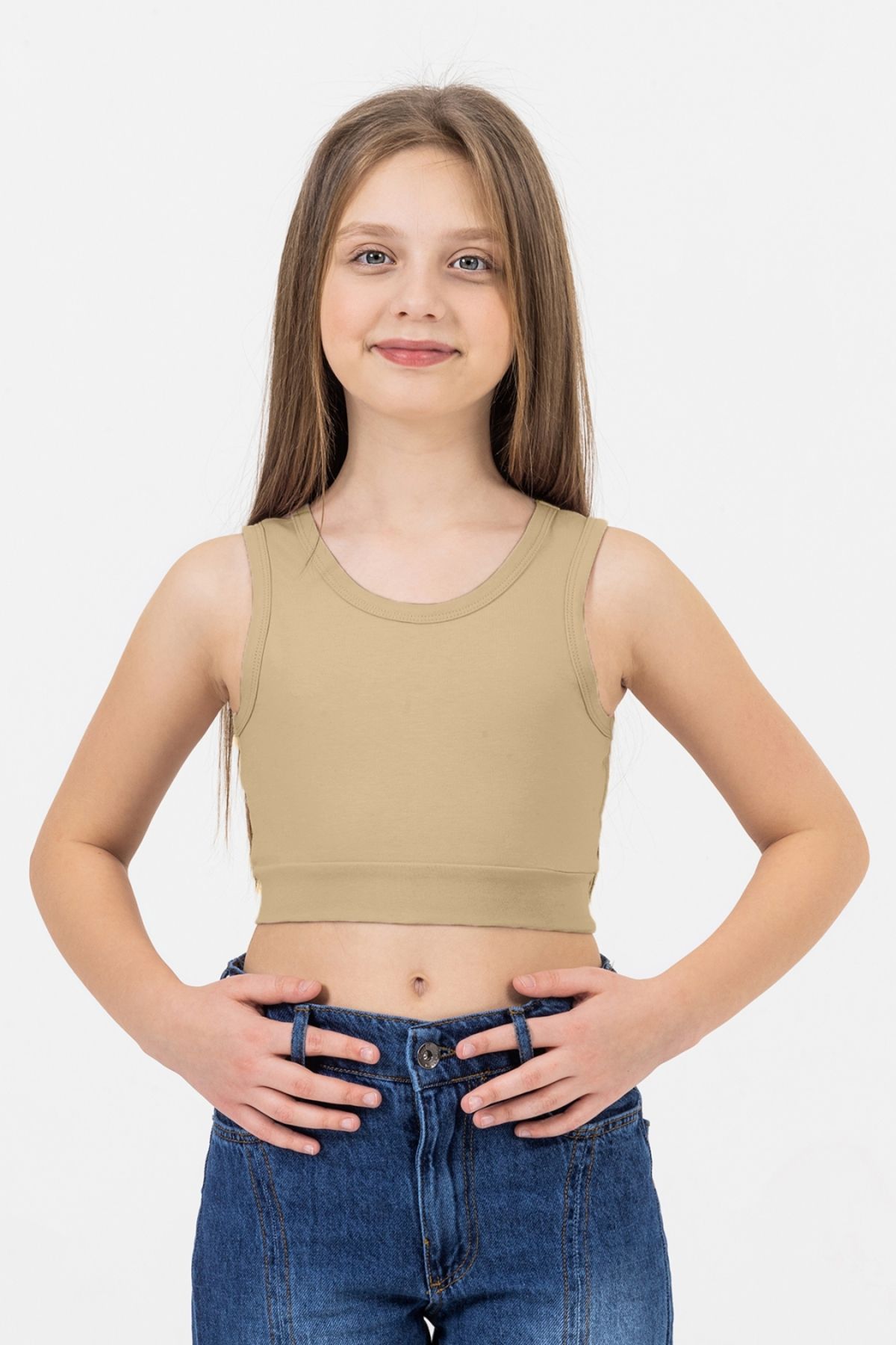 DMB BOYS & GIRLS Kalın Askılı Streç Pamuklu Günlük Kullanıma Uygun Rahat Sporcu Crop Atlet Kız Çocuk Body