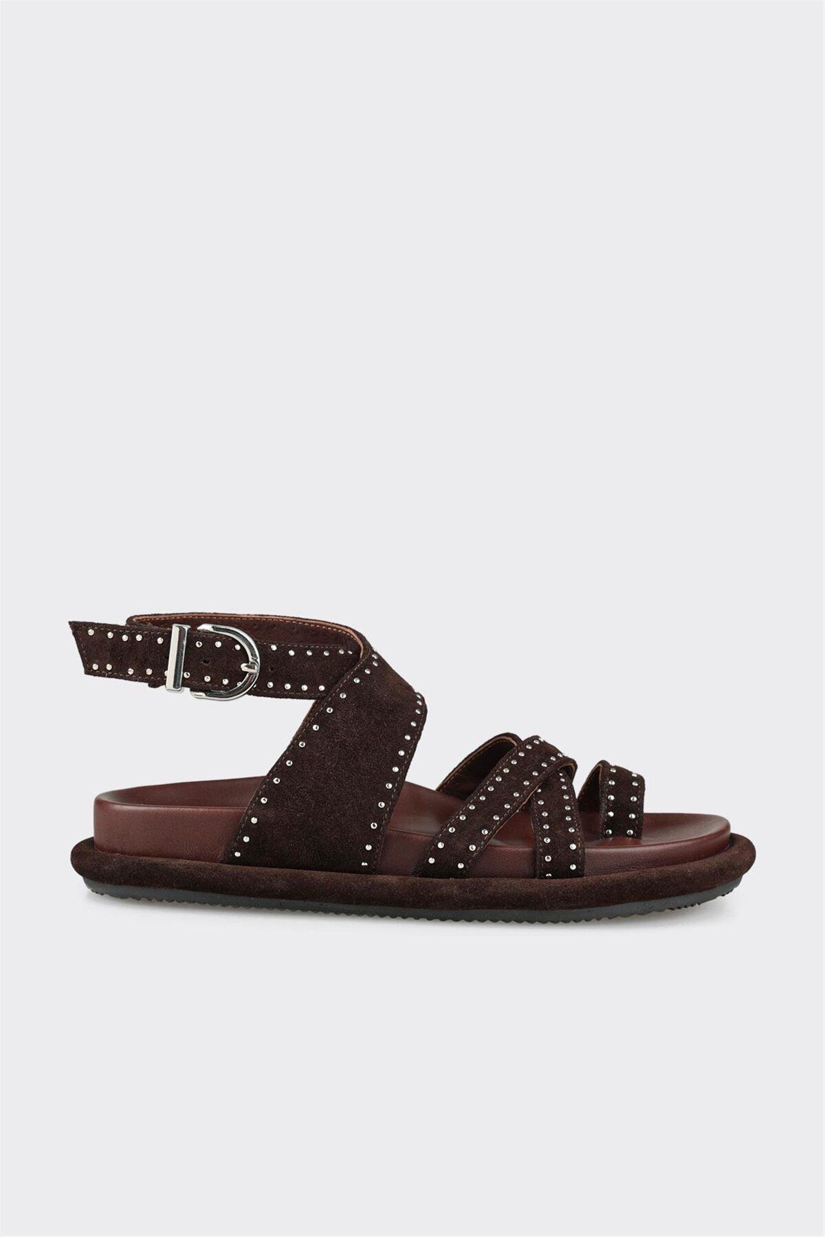 Elle Shoes Kahve Deri Kadın Parmak Arası Sandalet