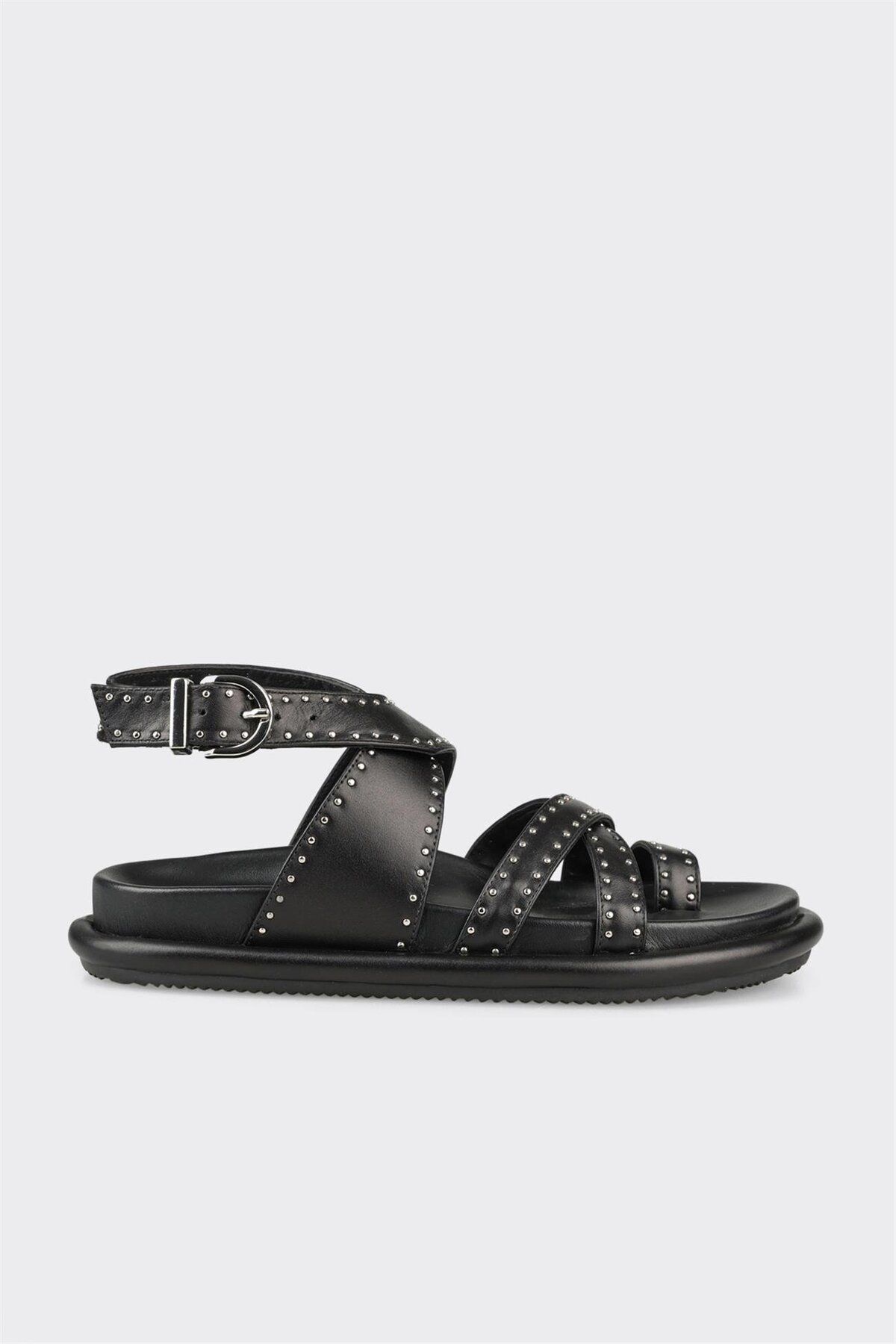 Elle Shoes Siyah Deri Kadın Parmak Arası Sandalet