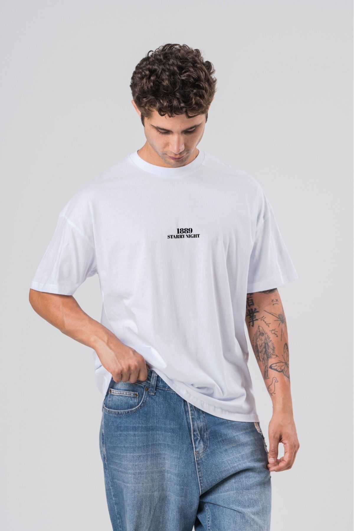 COAL CİTY Erkek Beyaz Baskılı Oversize Geniş Kesim %100 Organik Pamuk T-shirt