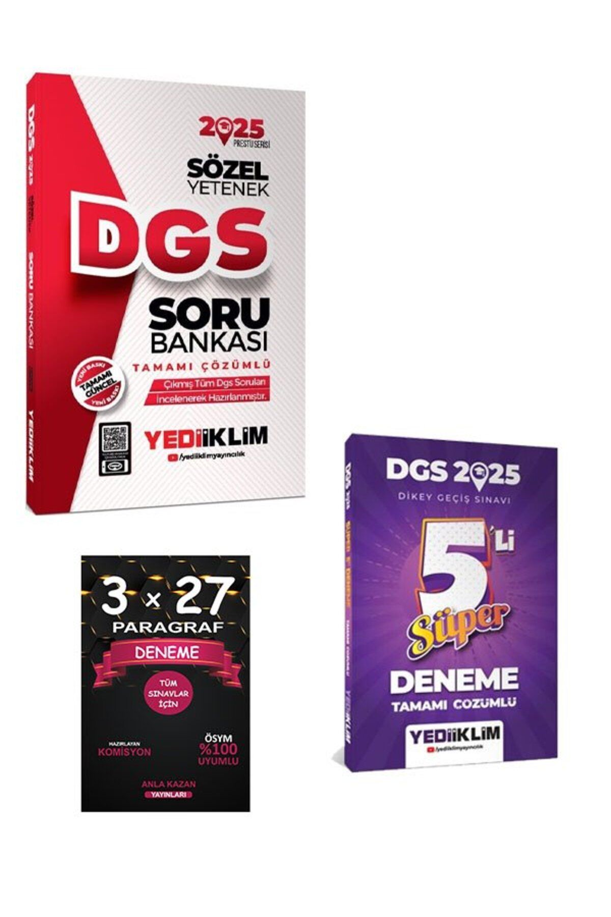 Anla Kazan Yayınları Yediiklim Yayınları 2025 DGS Sözel Yetenek Tamamı Çözümlü Soru Bankası+Süper 5li Deneme
