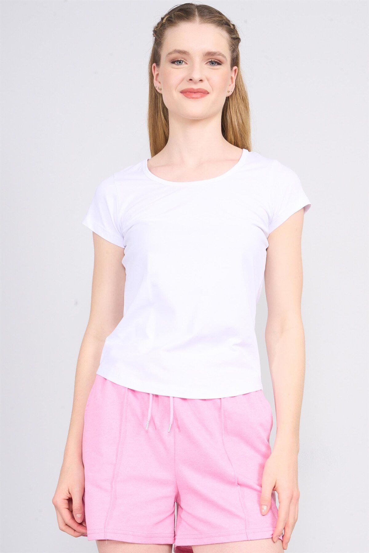 FİTHİT Çetinkaya Fithit 8461 30/1 Compact Penye Süprem Spagetti Detaylı T-shirt Beyaz