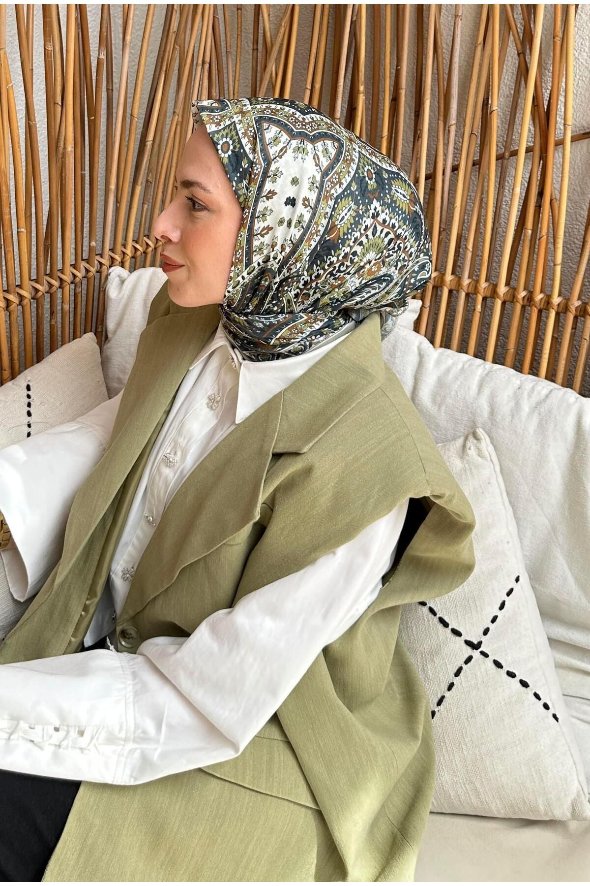 lamelif-وشاح ناعم بنمط ريترو باللون الأخضر 4