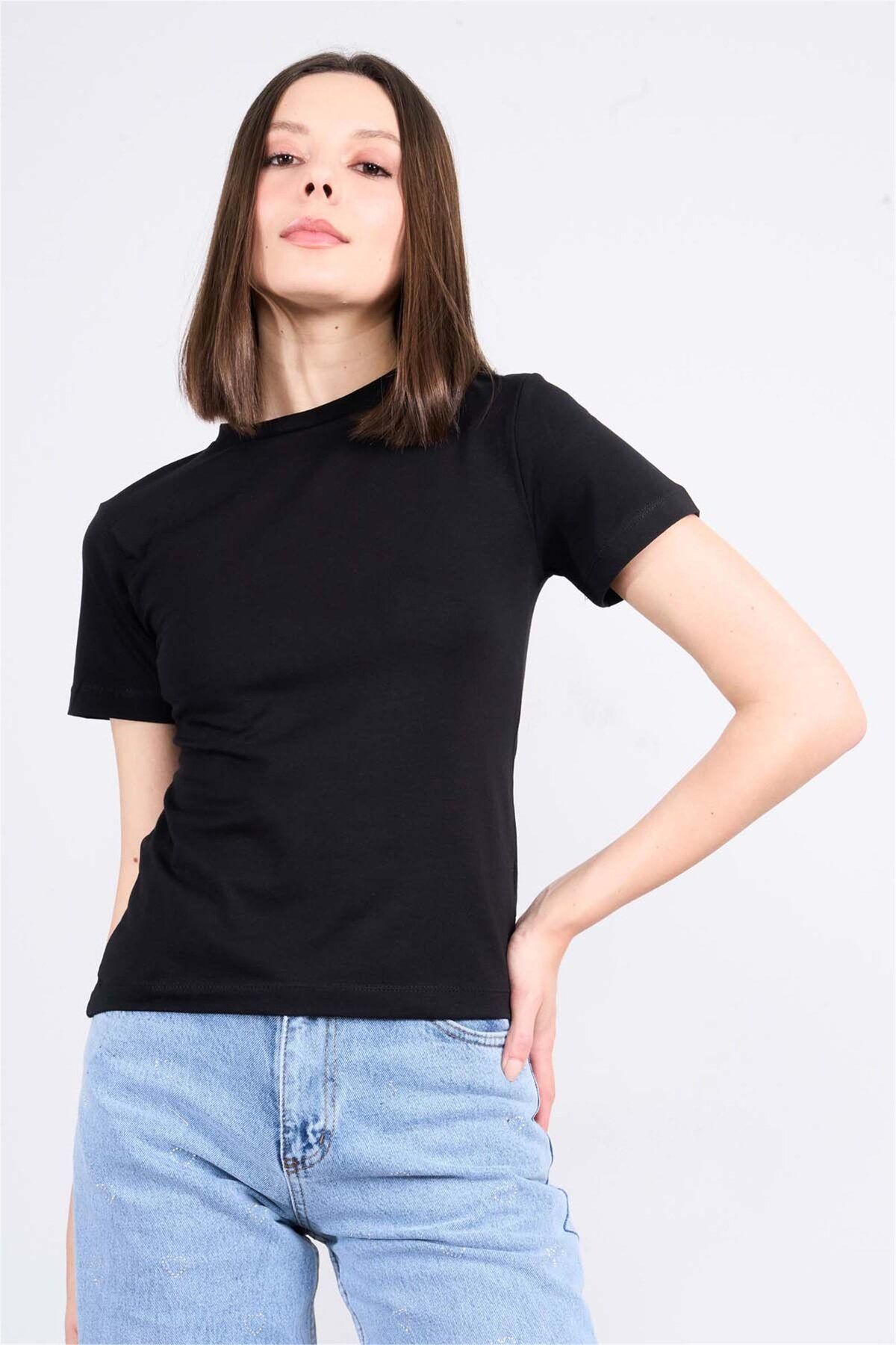 FİTHİT Çetinkaya Fithit 8501 Bisiklet Yaka 30/1 Likralı Süprem T-shirt Siyah