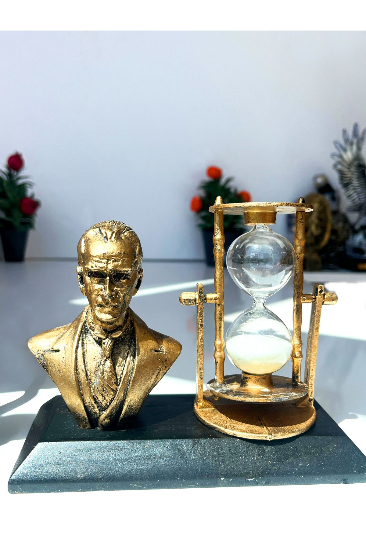 Teknookul Atatürk Büstü ve Kum Saati Masa Üstü Biblo | Dekoratif Anı Masaüstü Atatürk Hediyesi