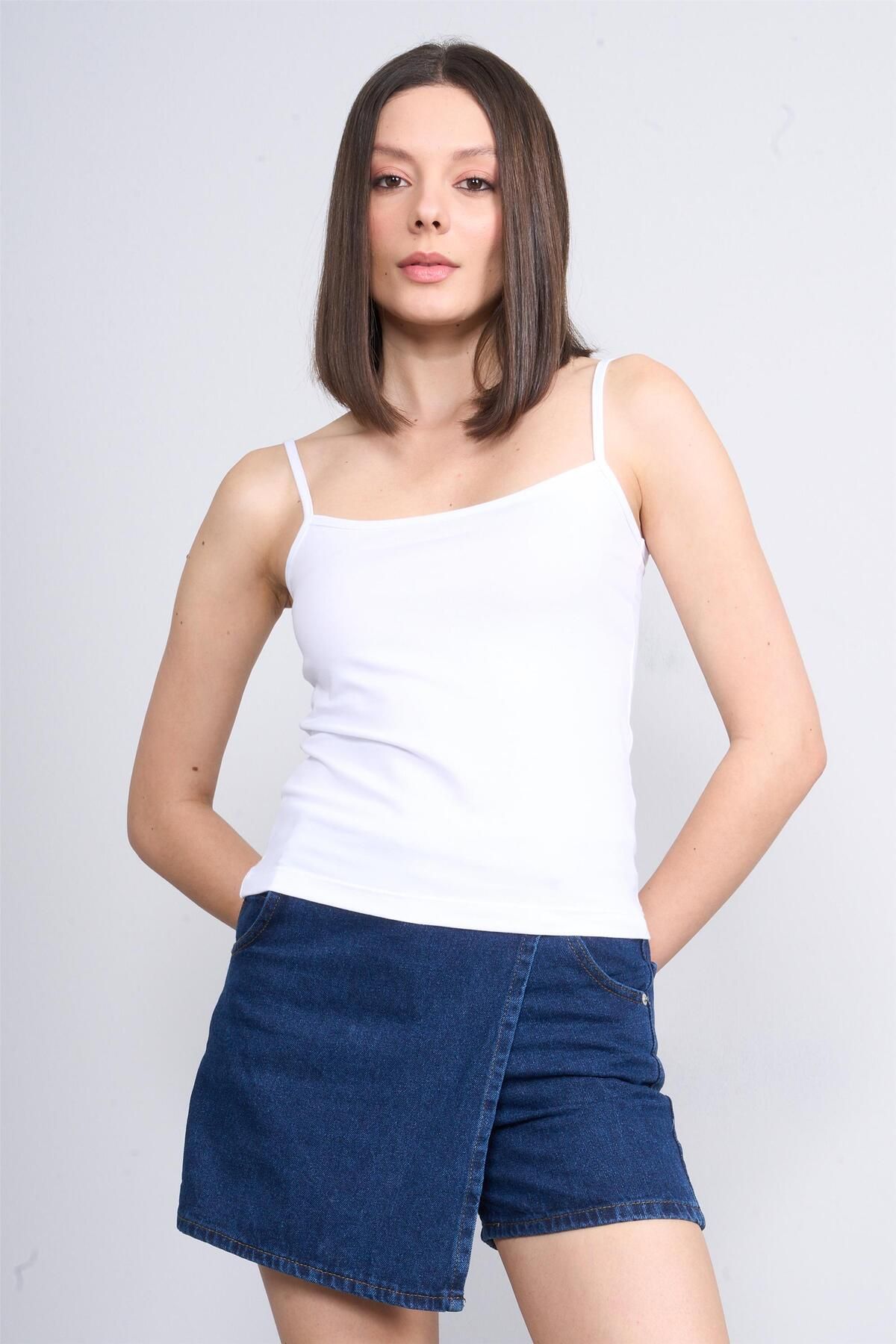 FİTHİT Çetinkaya Fithit 8516 Bisiklet Yaka Askılı 30/1 Süprem Atlet Beyaz