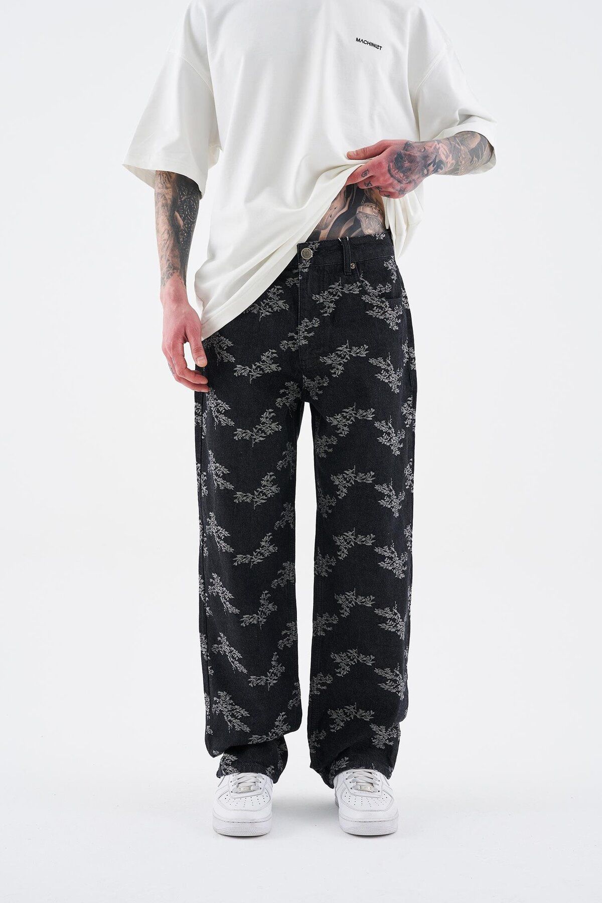 Machinist Erkek Flower Patterned Jean Siyah