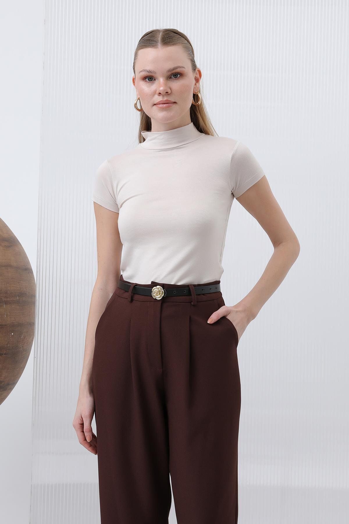 Puane Kadın Kısa Kollu Boğazlı İçlik - 40004BLZ - BEIGE