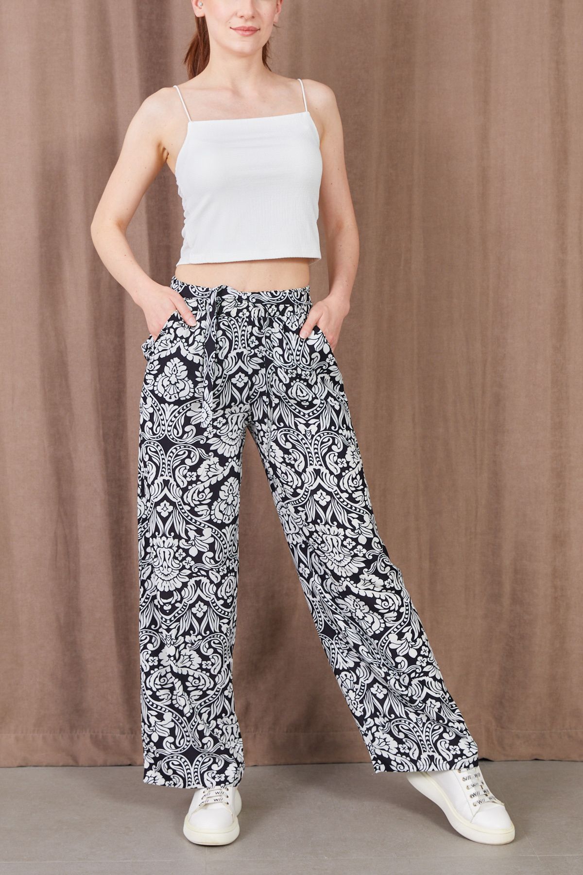 DPARİS Desenli Beli Lastikli Pantolon