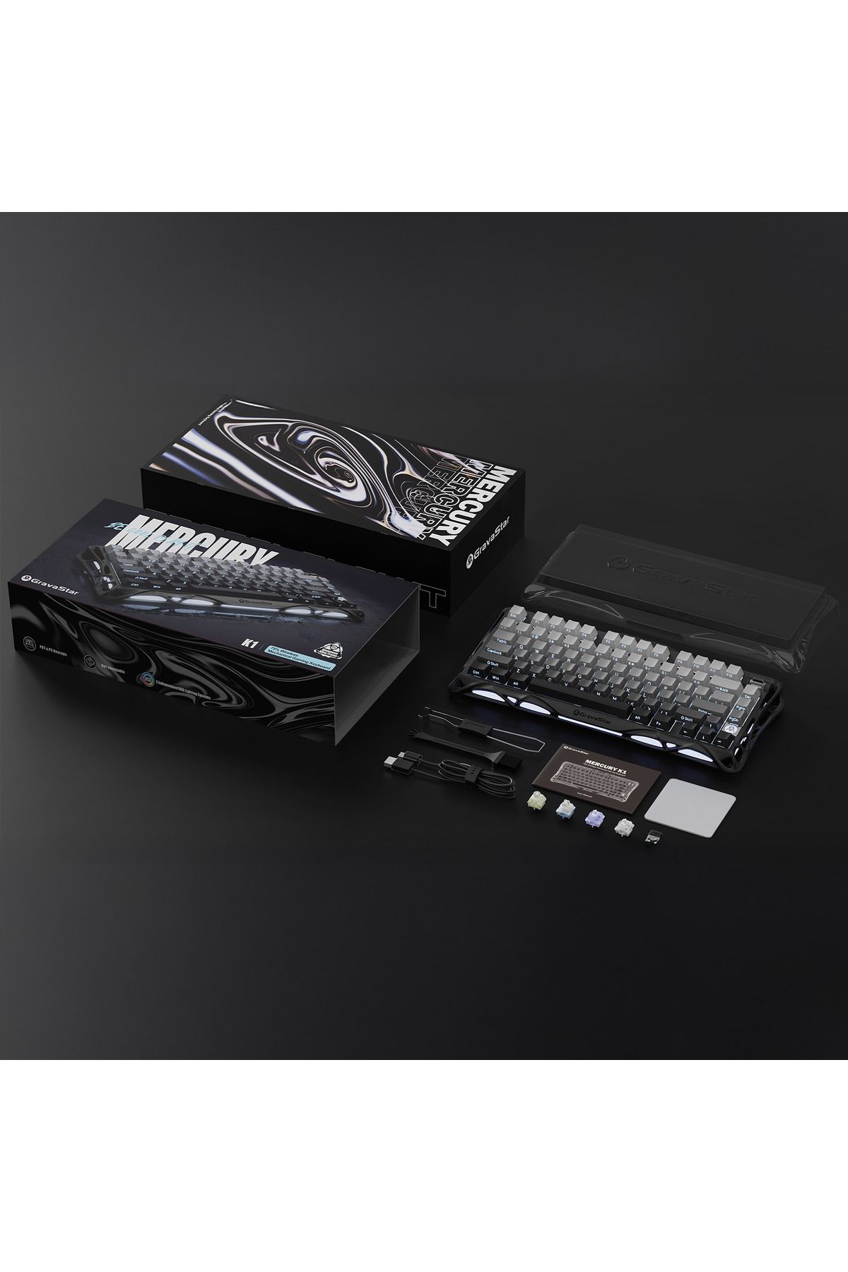 Gravastar-GravaStar K1 Gradient Black:75% Hot-Swap,Custom Switches,RGB,Wireless/Wired, 8000mAh,Multi-Platform 8