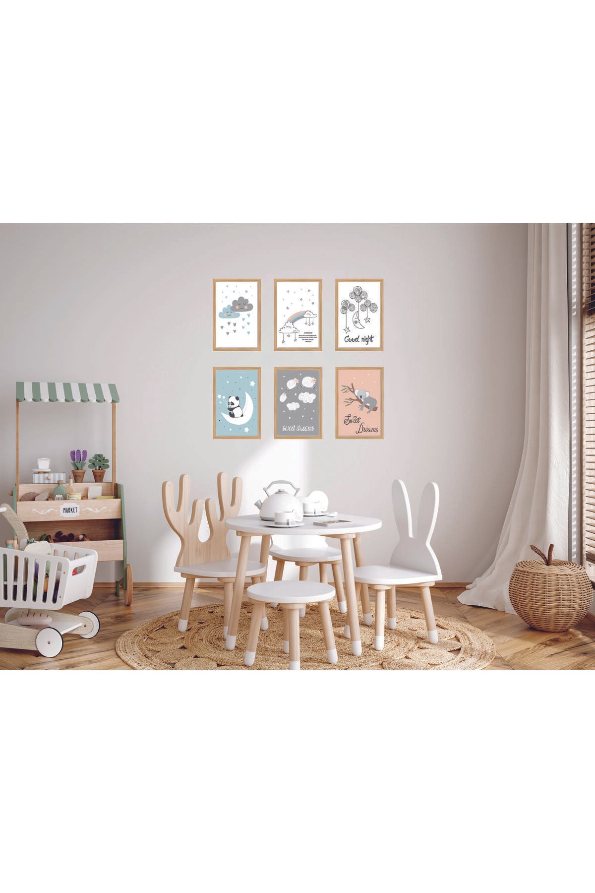 Tuba Decor 6 Parça Çerçeve Görünümlü MDF Çocuk Odası Tablo Seti