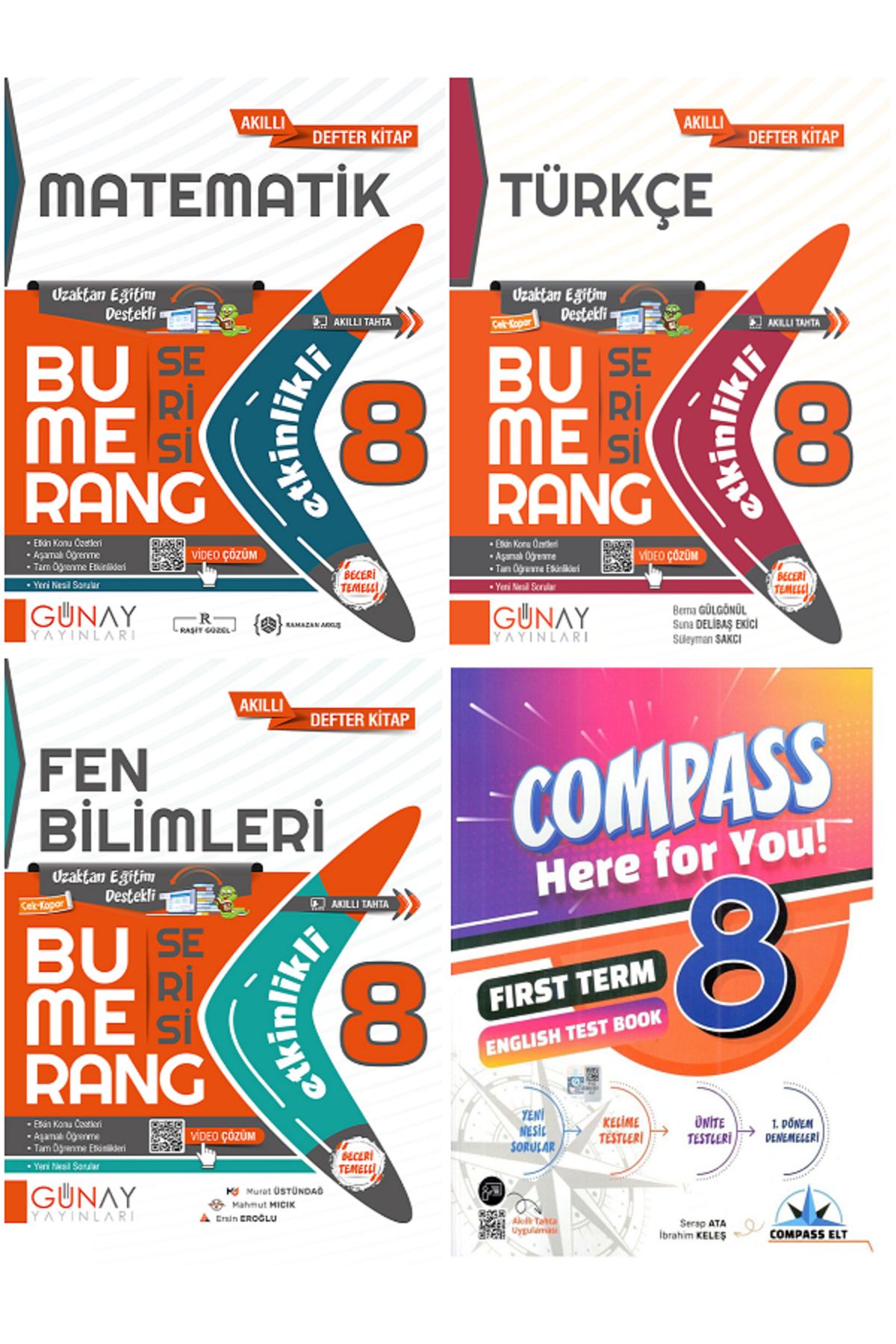 Efsane Yayınları 8.Sınıf Günay Etkinlikli Matematik + Türkçe + Fen Bumerang Serisi + Compass İngilizce Soru HEDİYE