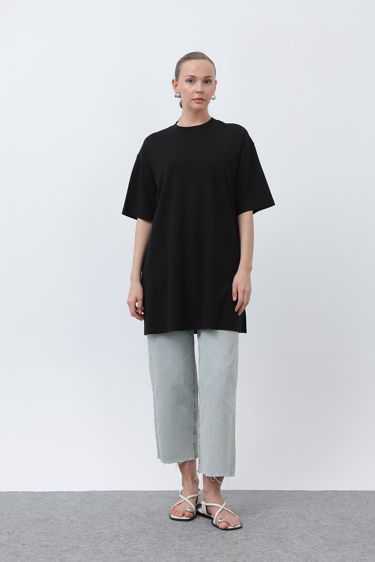 Puane Kadın Uzun Bol Kesim Tshirt - 40009TSH - BLACK
