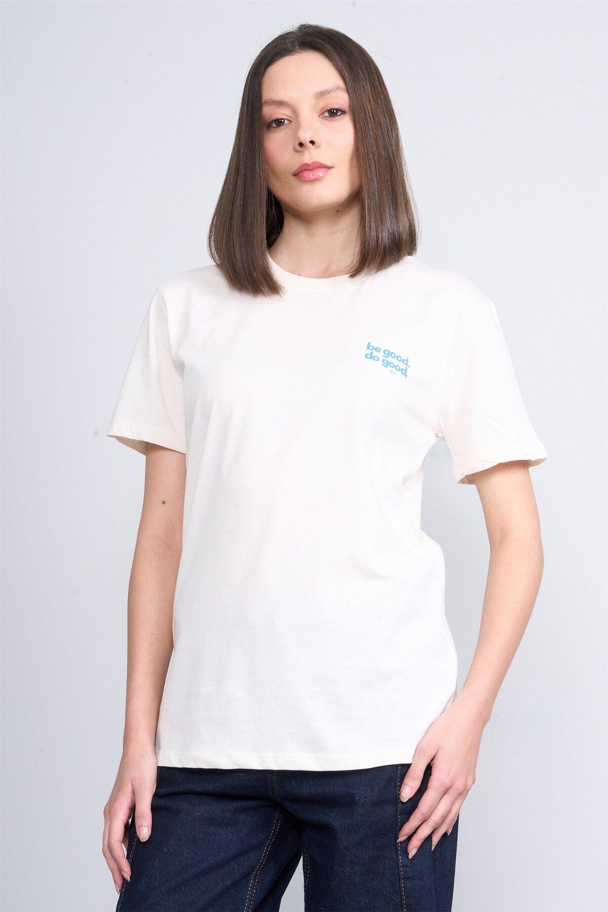 FİTHİT Çetinkaya Fithit 8344 Bisiklet Yaka 30/1 Penye Regular T-shirt Koyu Krem