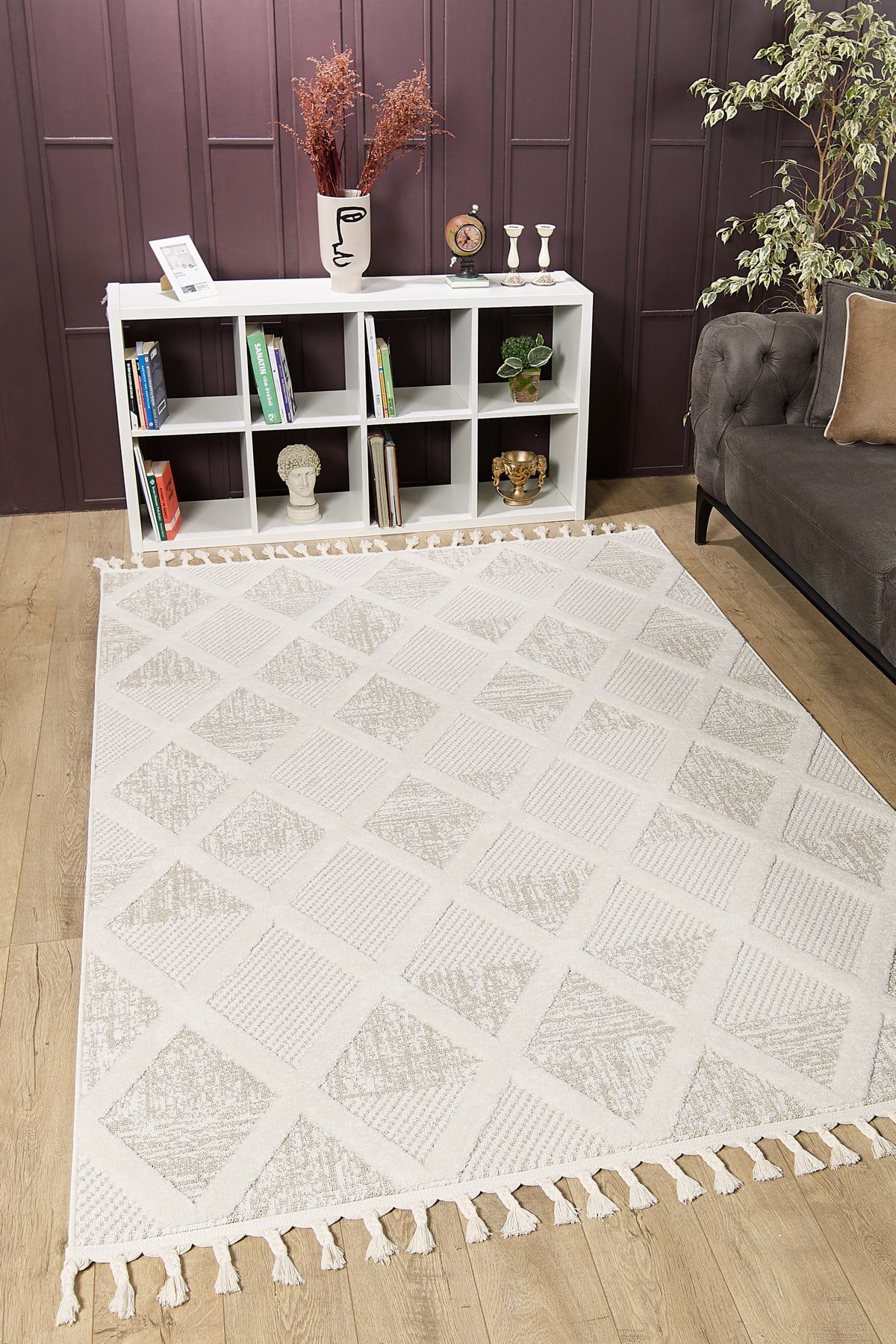 venucci home & living Quincey Bukleli Yumuşak Peluş Post Shaggy Krem Çocuk Odası Oturma Odası Salon Mutfak Halısı