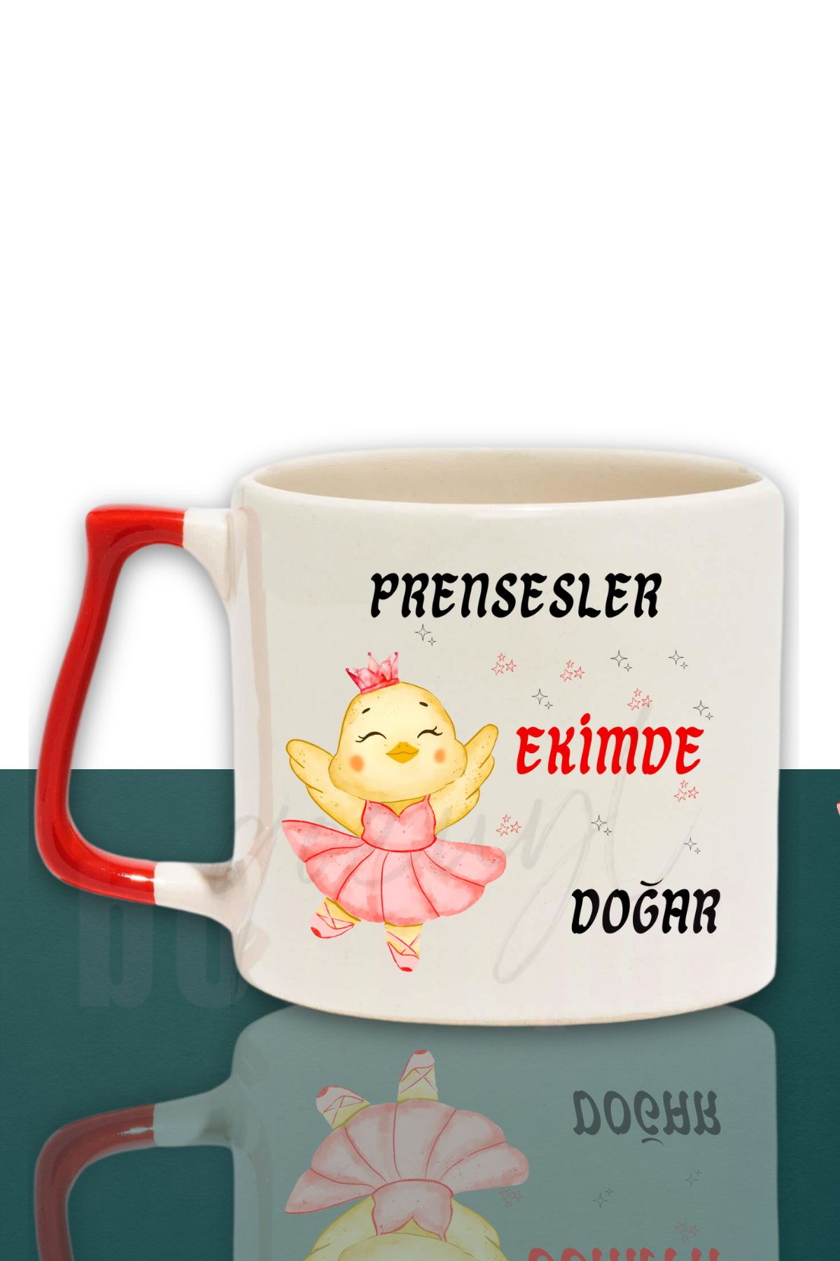 qoeuyl boutique Prensesler Bu Ayda Doğar Baskılı Arkadaş, Sevgiliye Doğum Günü Hediyelik Kırmızı Kulplu Kupa Bardak
