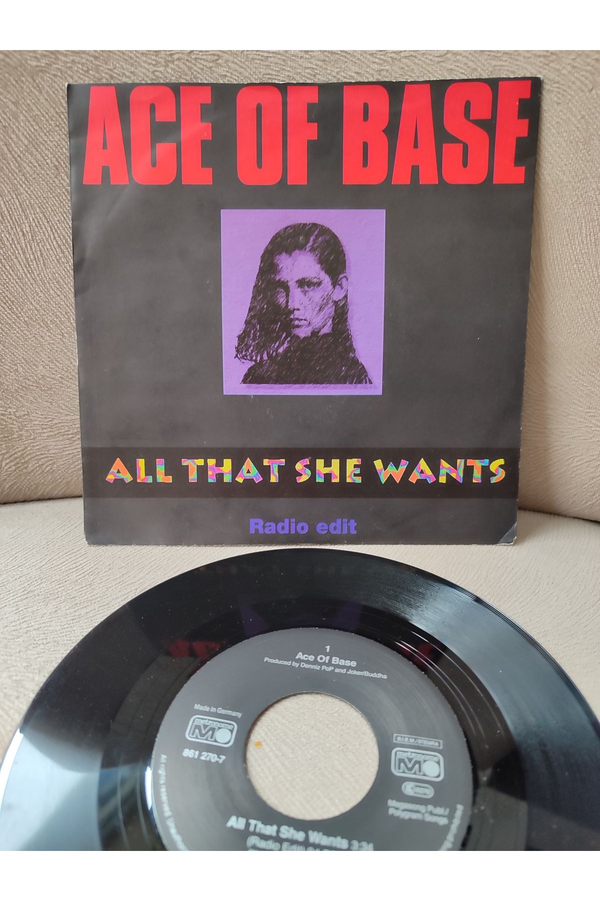 Plakperest ACE OF BASE - All That She Wants - 1992 Almanya Basım 45 lik Plak 2.EL