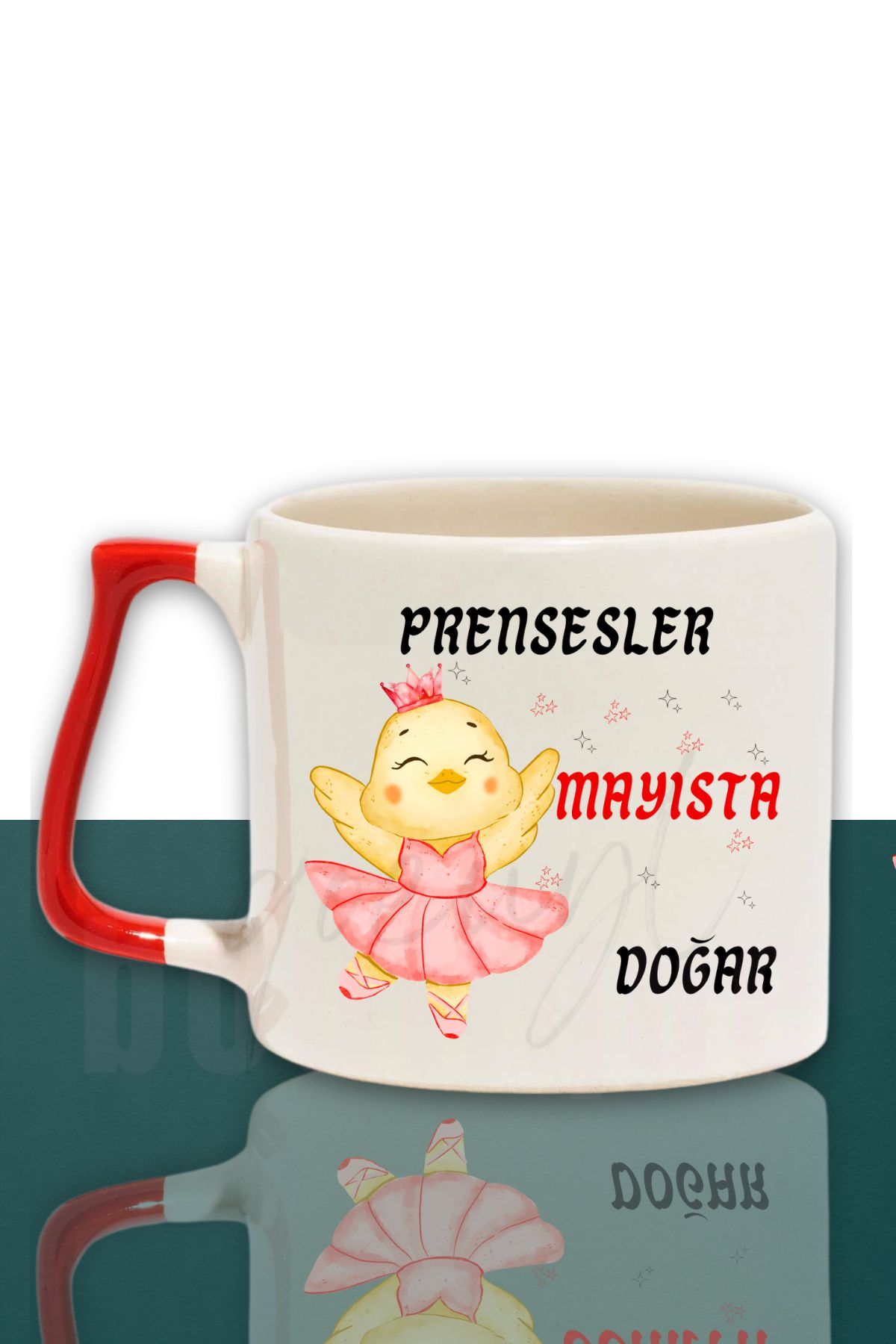 qoeuyl boutique Prensesler Bu Ayda Doğar Baskılı Arkadaş, Sevgiliye Doğum Günü Hediyelik Kırmızı Kulplu Kupa Bardak