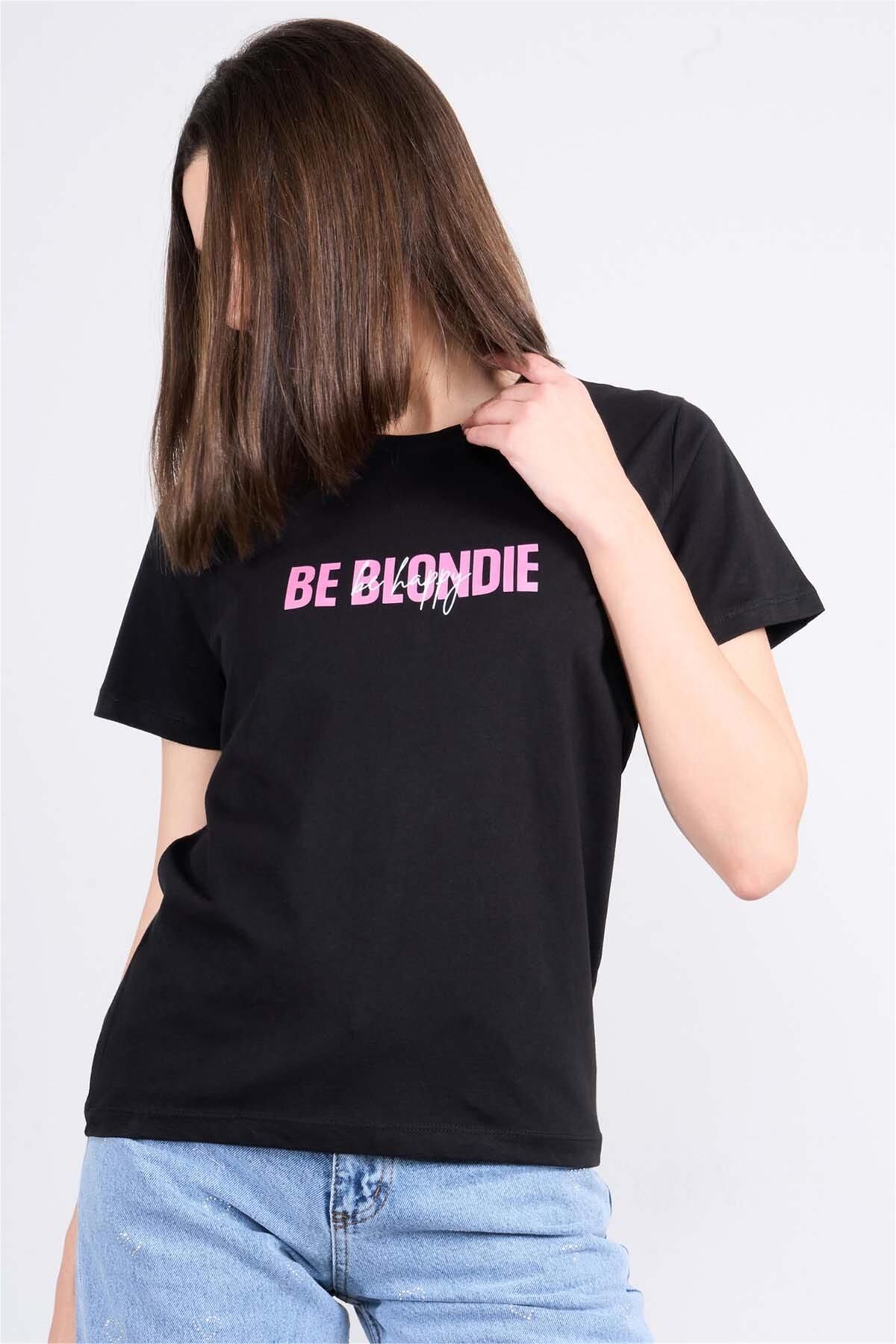 FİTHİT Çetinkaya Fithit 8492 Bisiklet Yaka 30/1 Compact Penye Süprem Baskılı T-shirt Siyah