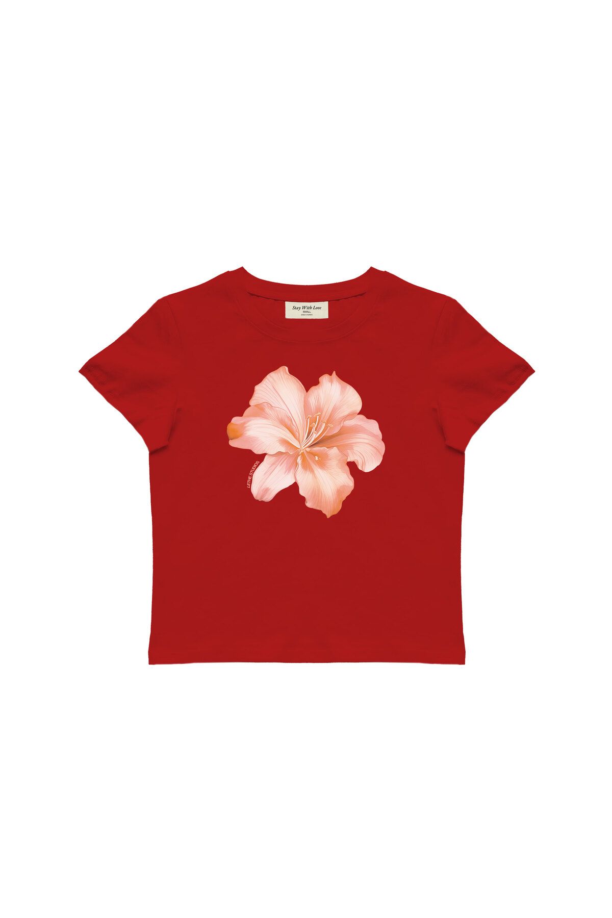 lethestudios Fluer d'Hibiscus Baskılı, Çiçek Desenli Baby Tee Crop Top