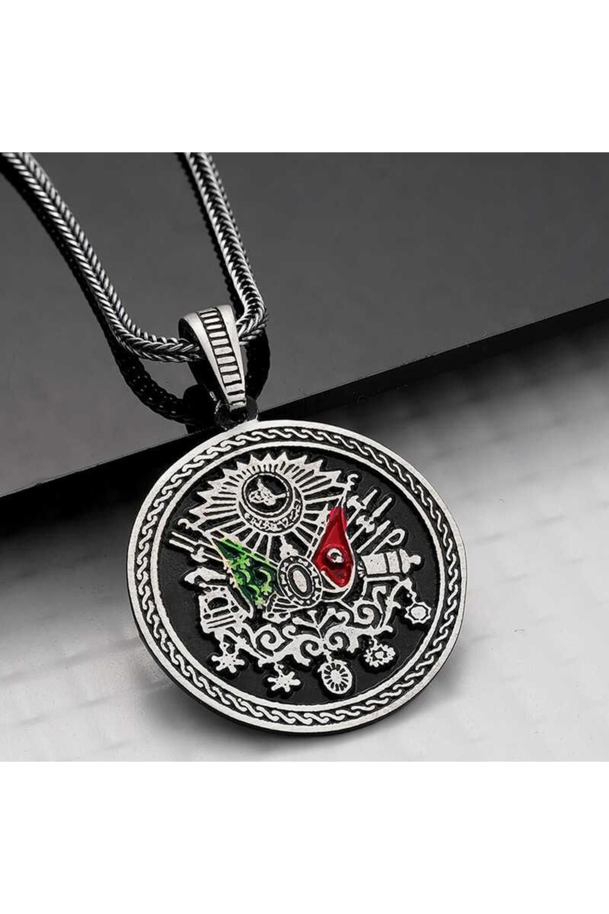 alsepeteavm Gümüş Yeşil Taşlı Ejderha Erkek Kılıç Kolye