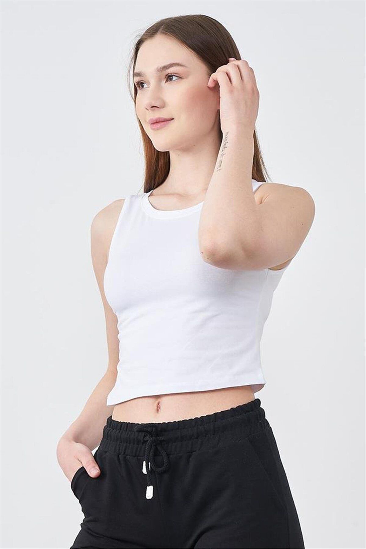 FİTHİT Çetinkaya Fithit 8282 Bisiklet Yaka 30/1 Penye Süprem Crop Atlet Beyaz
